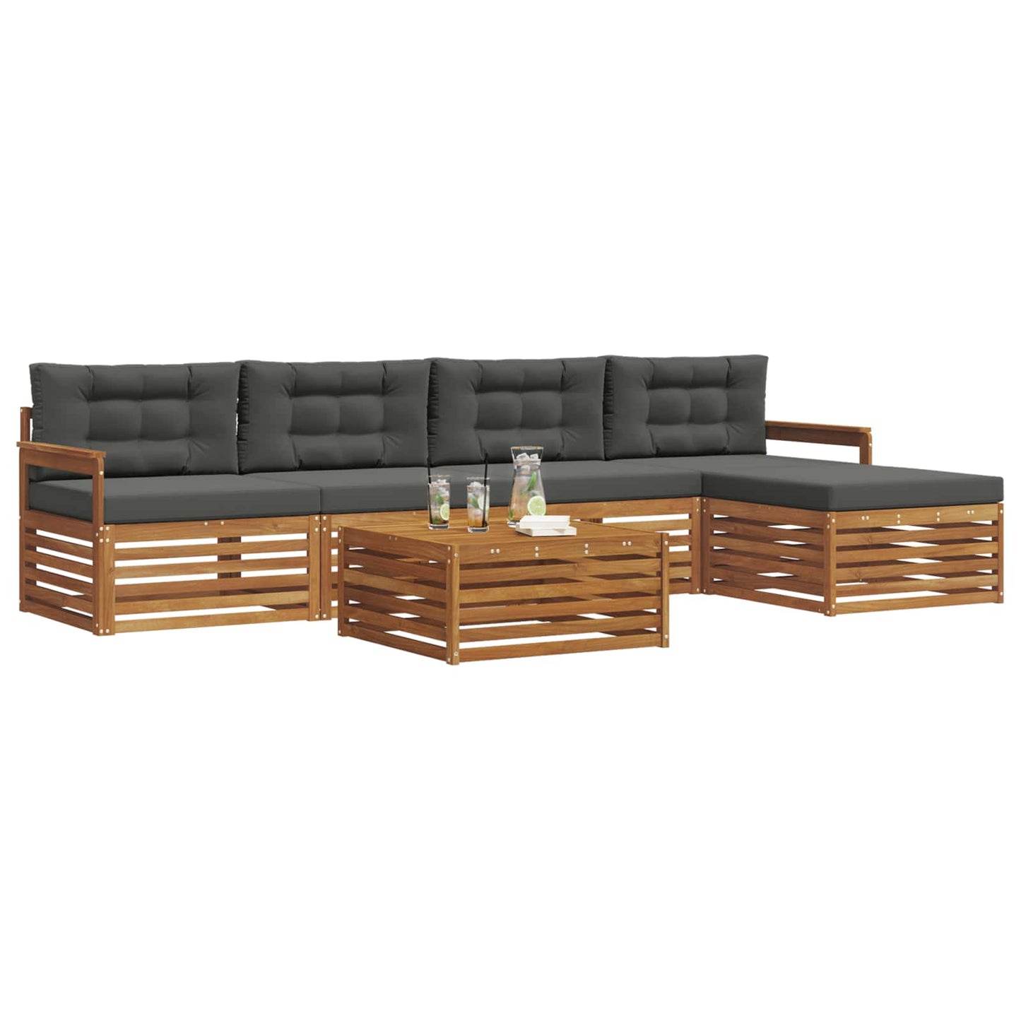 Set di divani da esterno con cuscino 6 pcs Naturale e Antracite | homemem39
