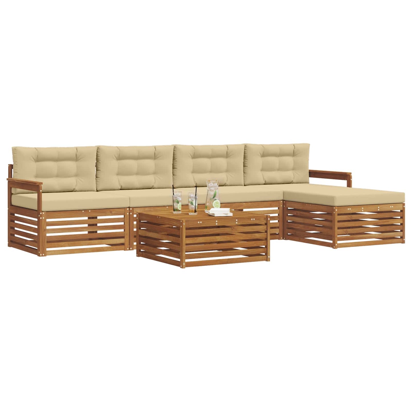Set di divani da esterno con cuscino 6 pcs Naturale e Beige