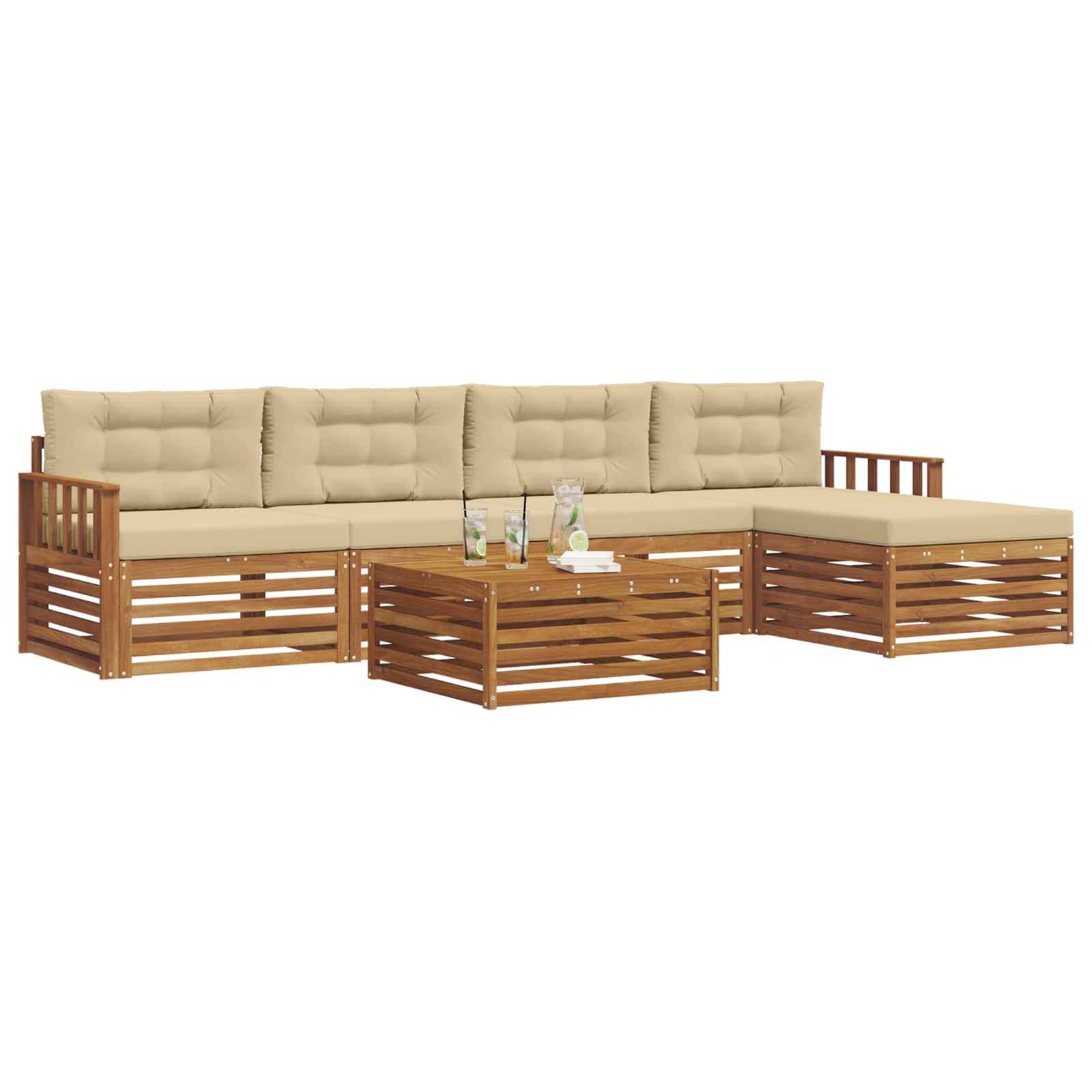 Set di divani da esterno con cuscino 6 pcs Naturale e Beige | homemem39