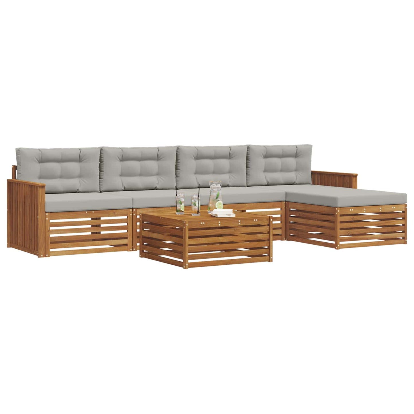 Set di divani da esterno 6 pcs Grigio Naturale e Chiaro | homemem39