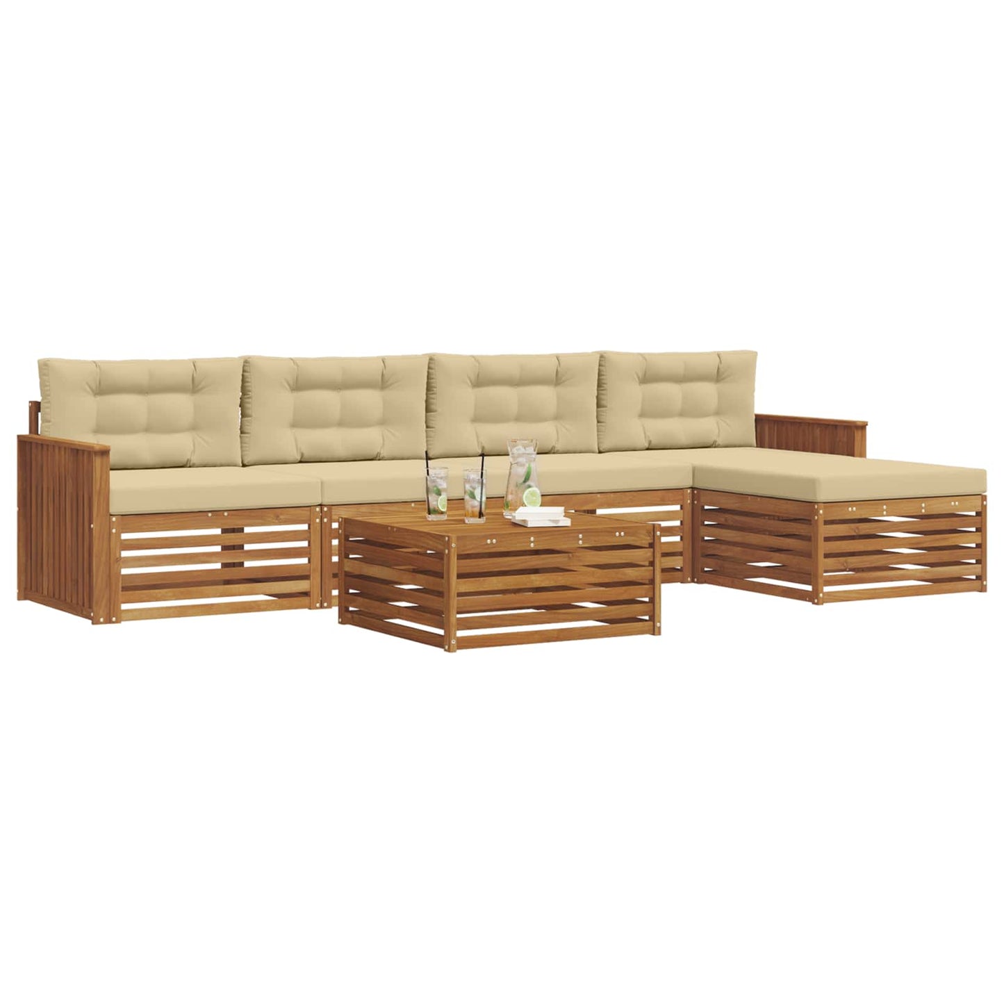 Set di divani da esterno con cuscino 6 pcs Naturale e Beige | homemem39