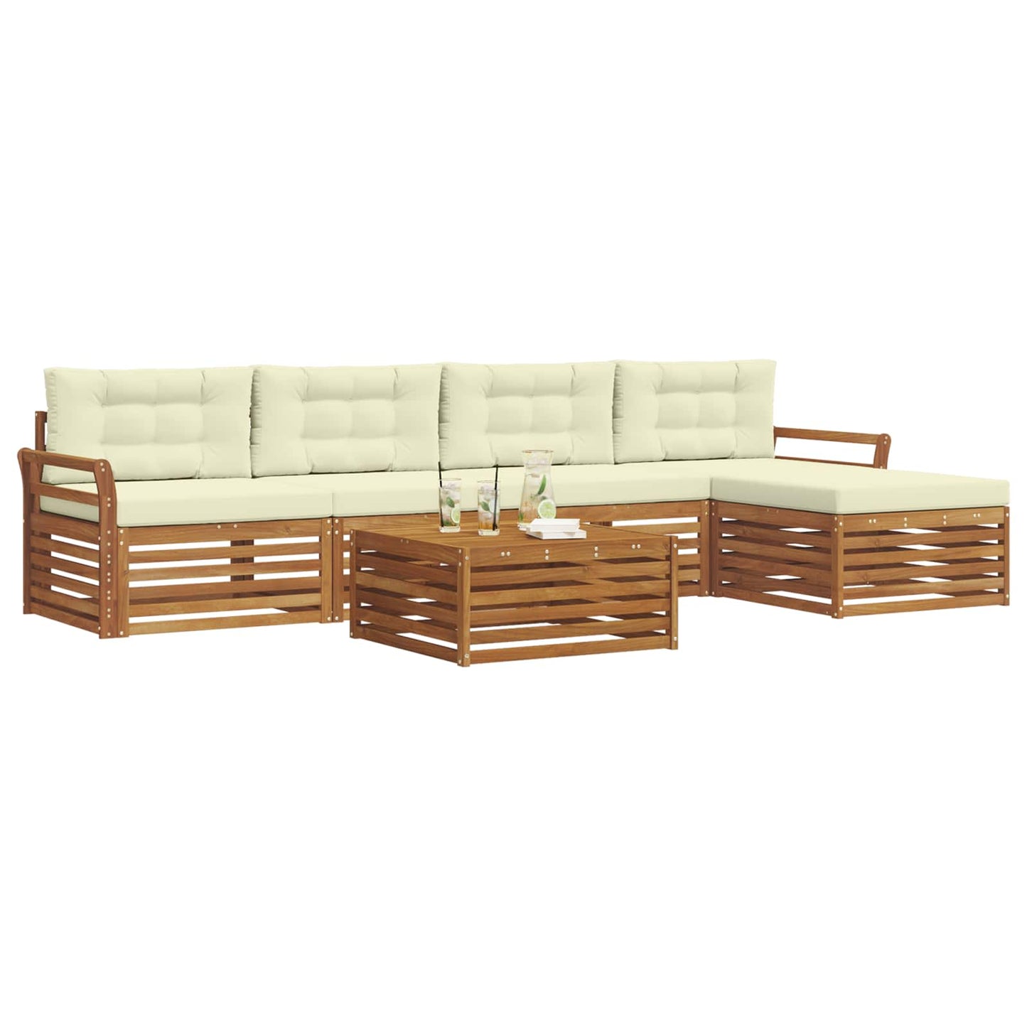 Set di divani da esterno con cuscino 6 pcs Naturale e Crema | homemem39