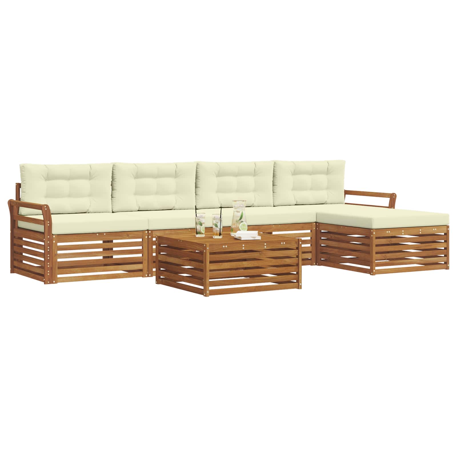 Set di divani da esterno con cuscino 6 pcs Naturale e Crema | homemem39