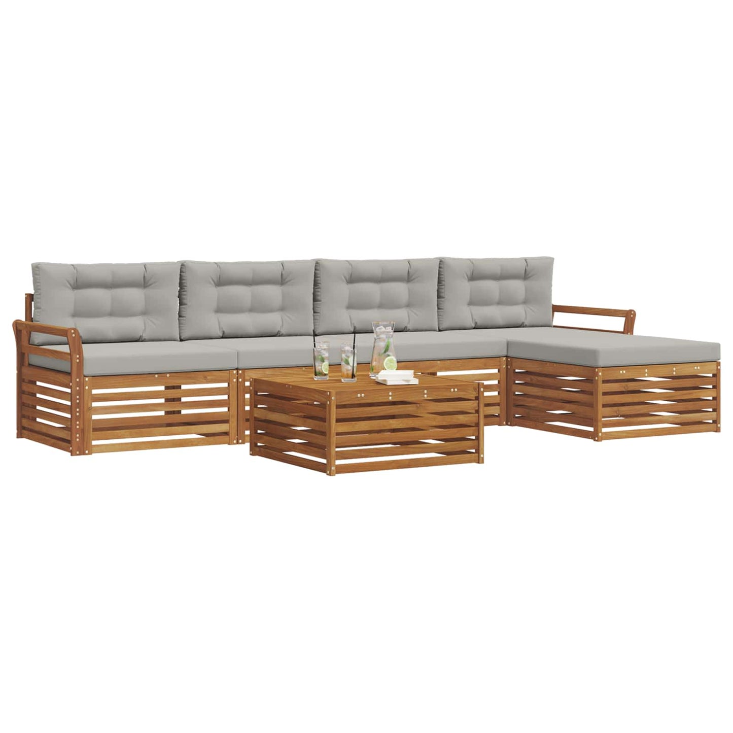 Set di divani da esterno 6 pcs Grigio Naturale e Chiaro | homemem39