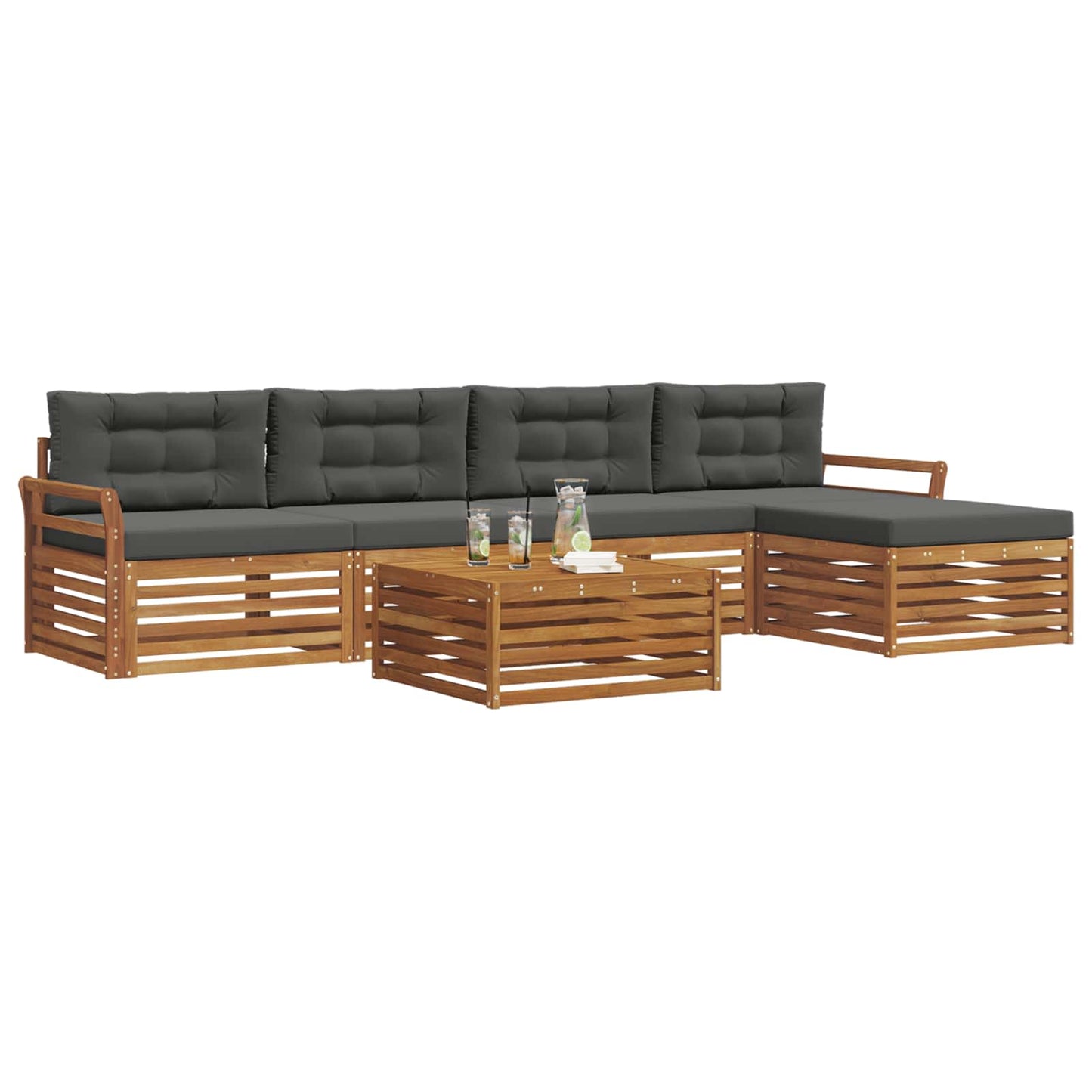 Set di divani da esterno con cuscino 6 pcs Naturale e Antracite | homemem39
