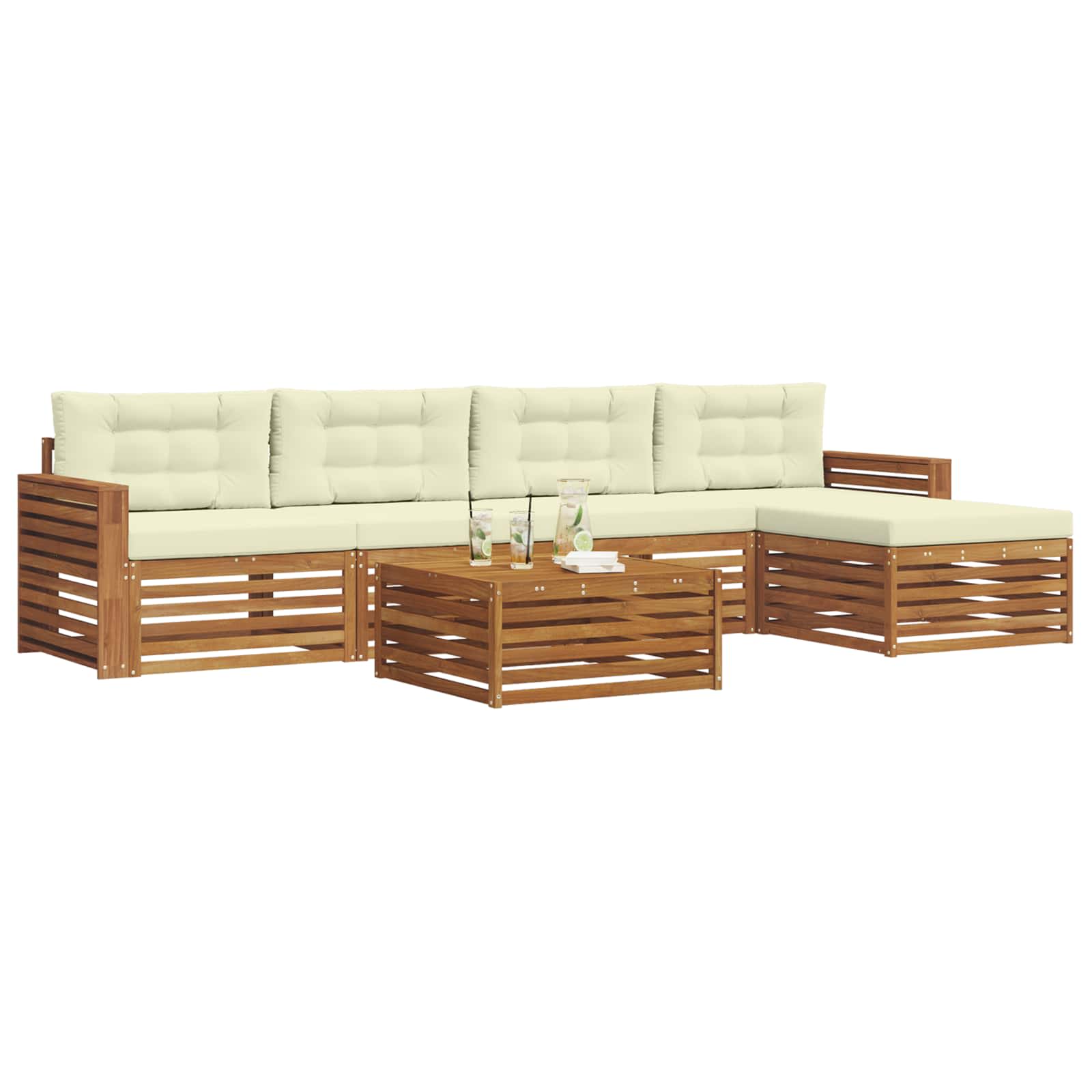 Set di divani da esterno con cuscino 6 pcs Naturale e Crema | homemem39