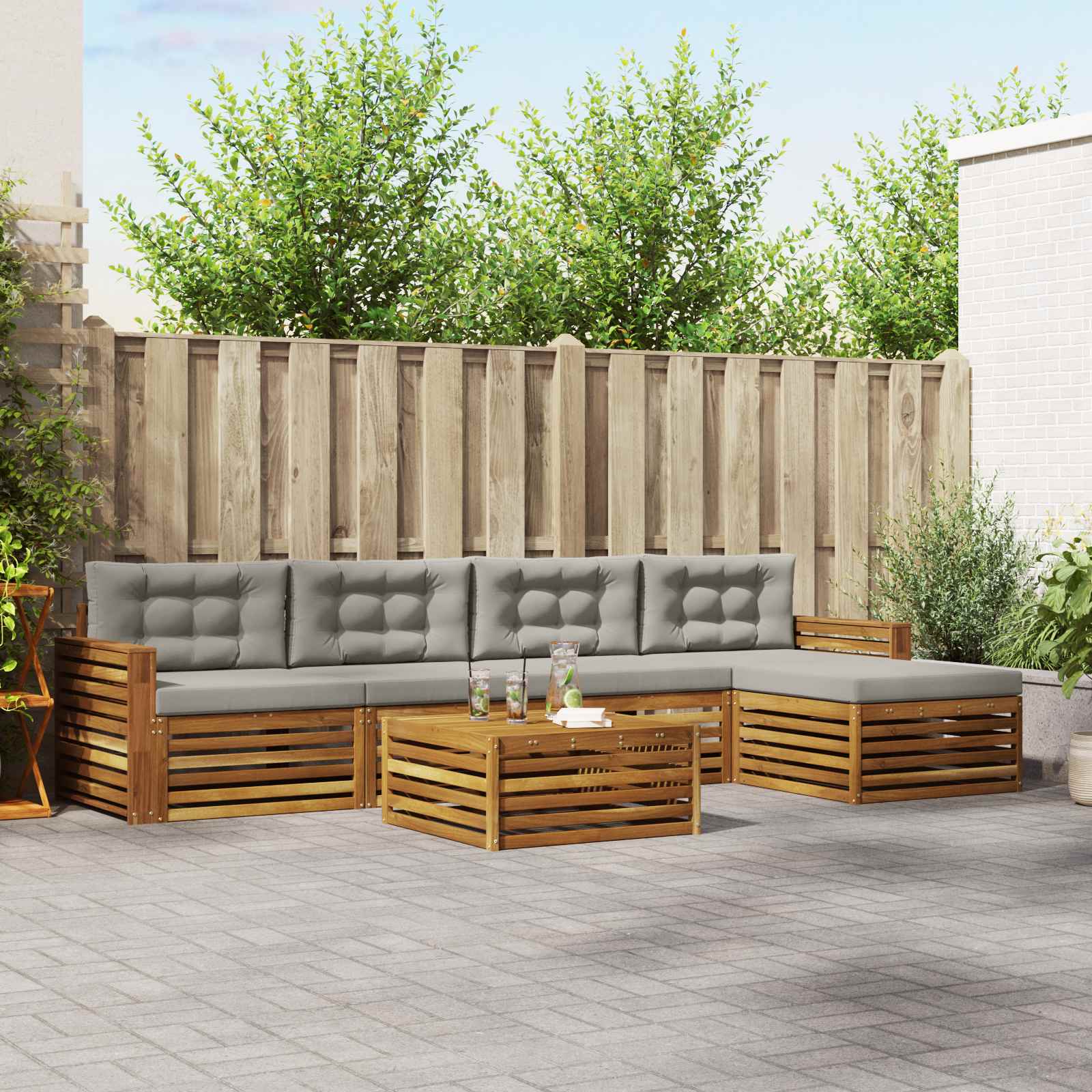 Set di divani da esterno 6 pcs Grigio Naturale e Chiaro | homemem39