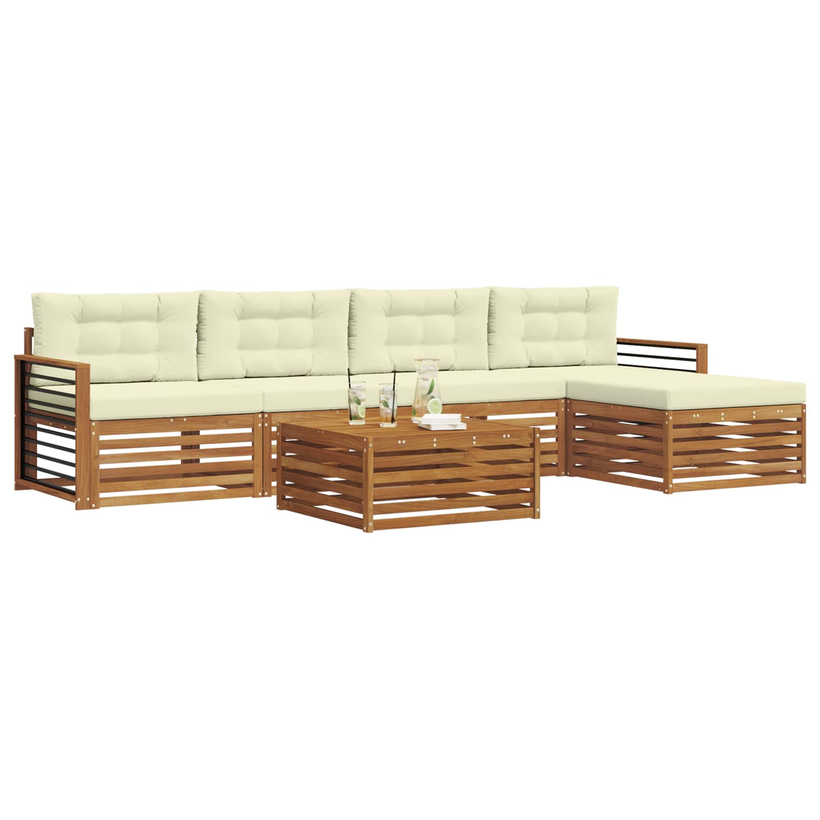 Set di divani da esterno con cuscino 6 pcs Naturale e Crema | homemem39