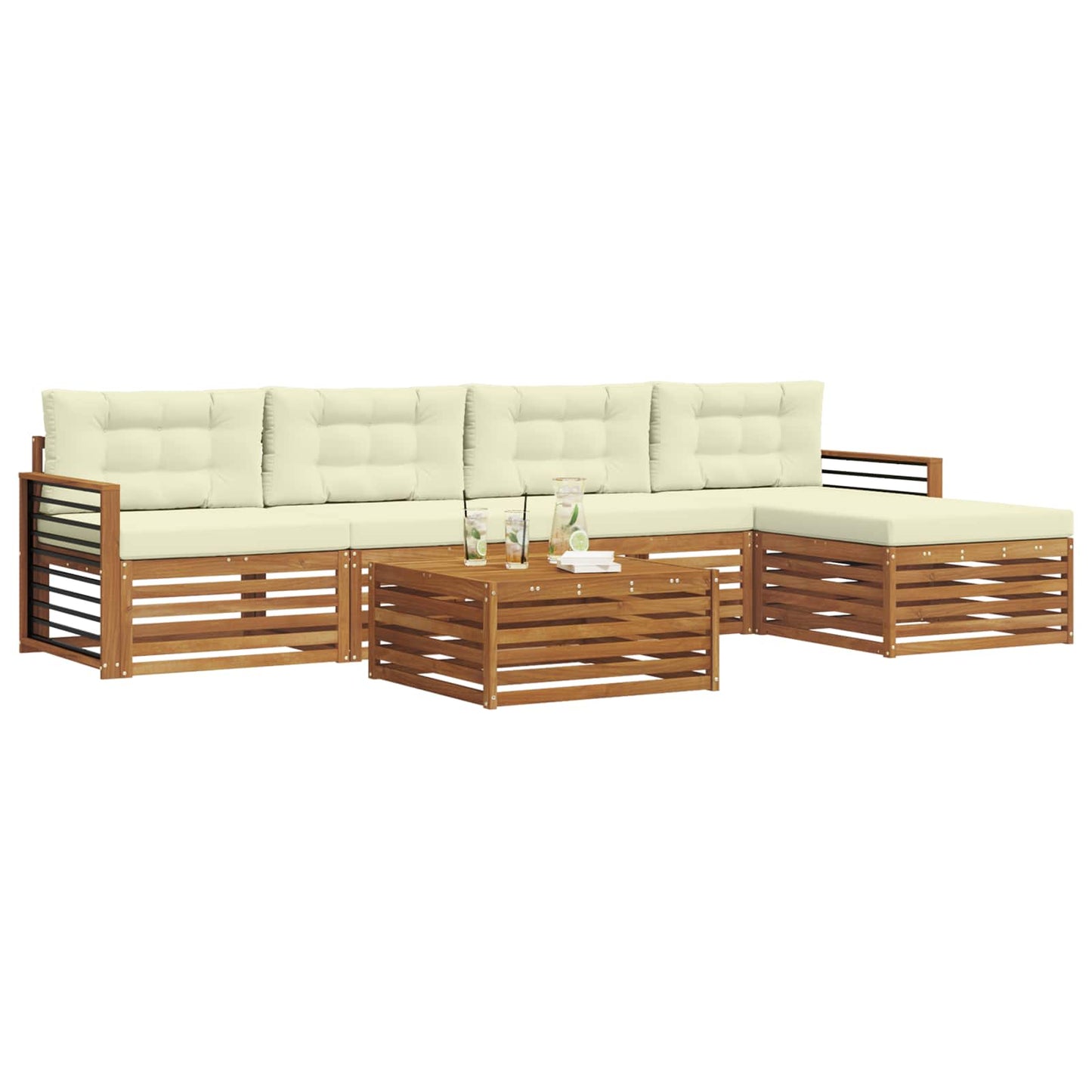 Set di divani da esterno con cuscino 6 pcs Naturale e Crema