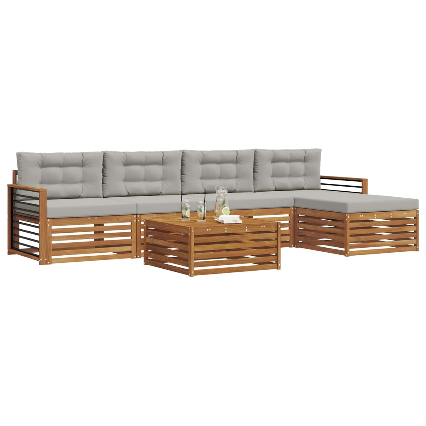 Set di divani da esterno 6 pcs Grigio Naturale e Chiaro