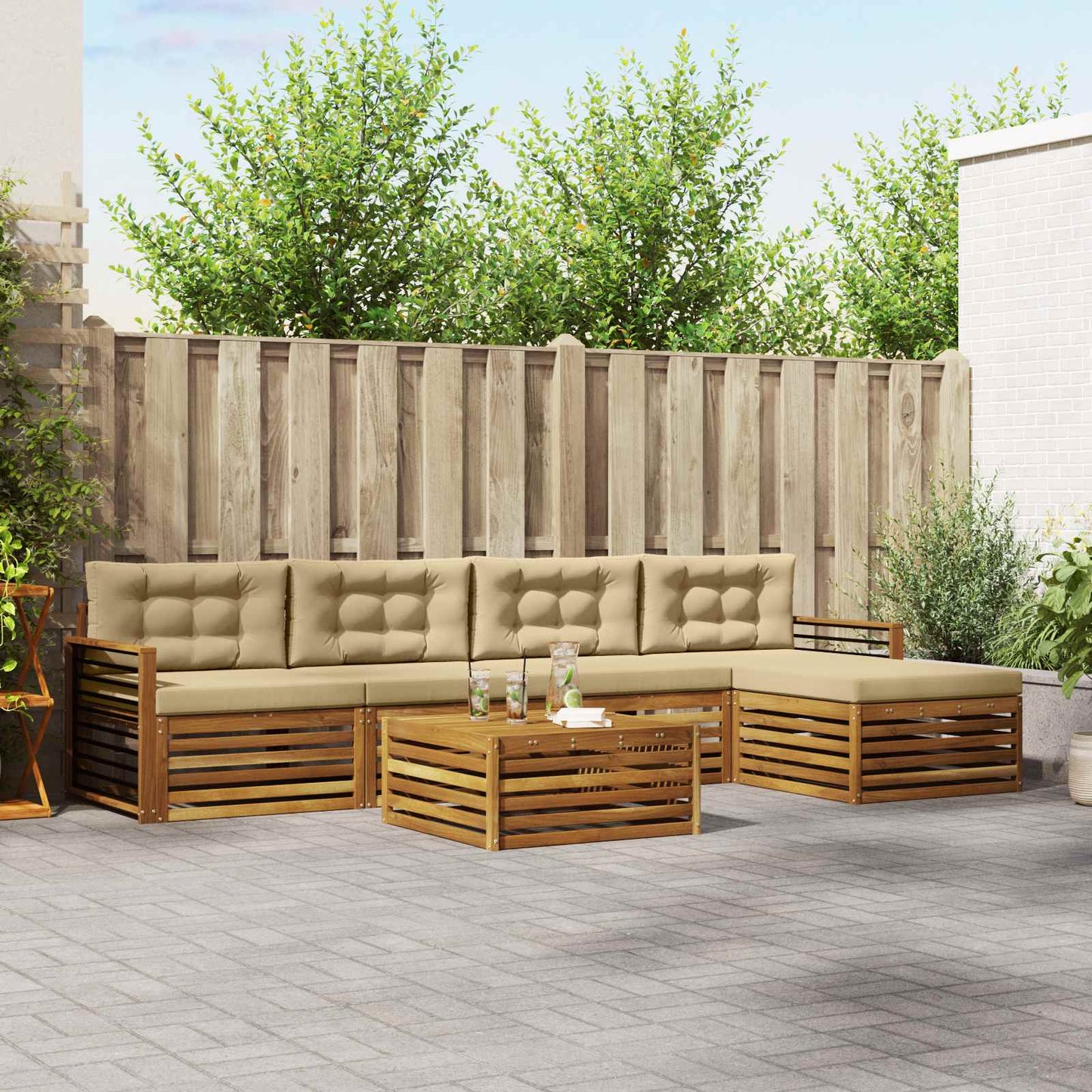 Set di divani da esterno con cuscino 6 pcs Naturale e Beige