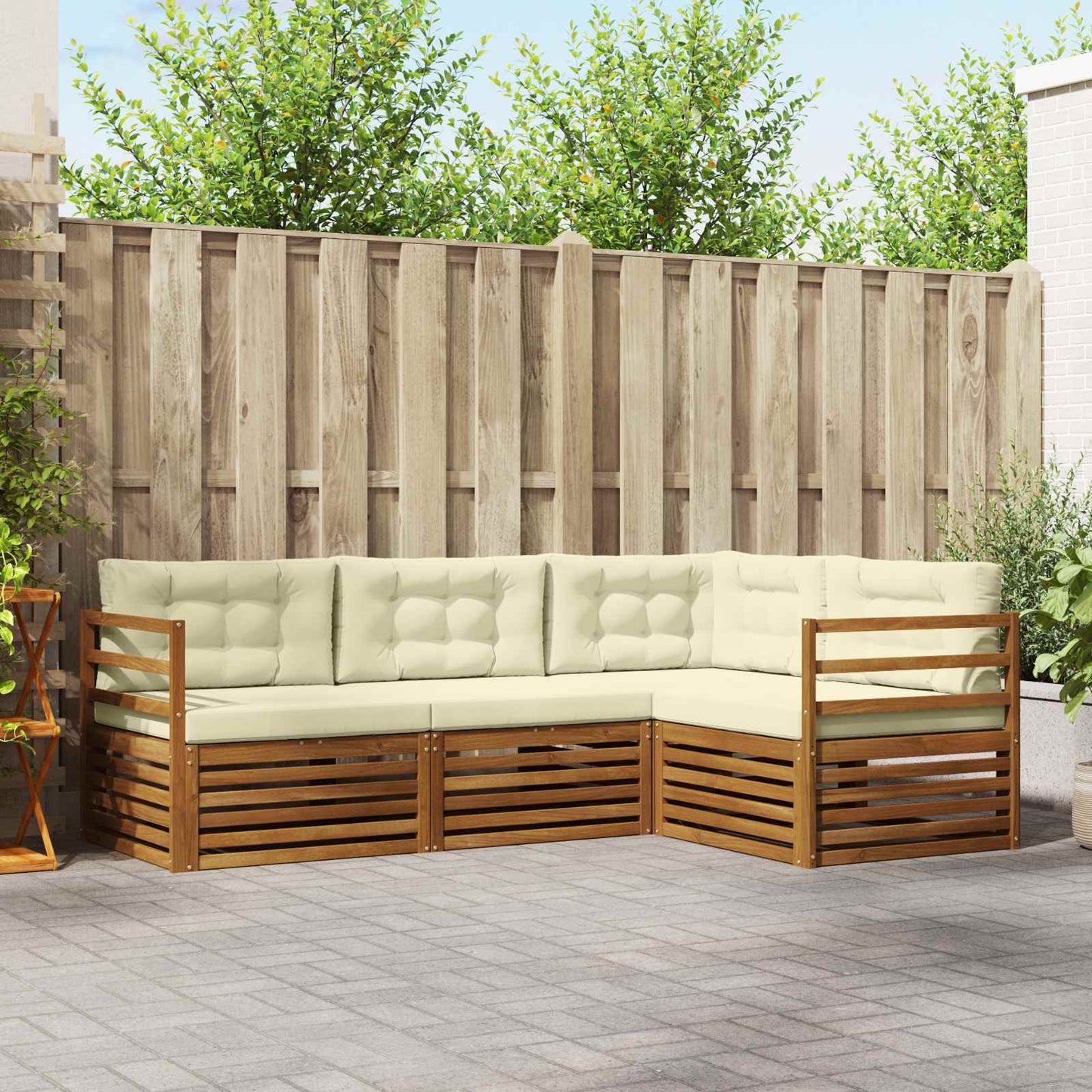 Set di divani da esterno con cuscino 4 pcs Naturale e Crema