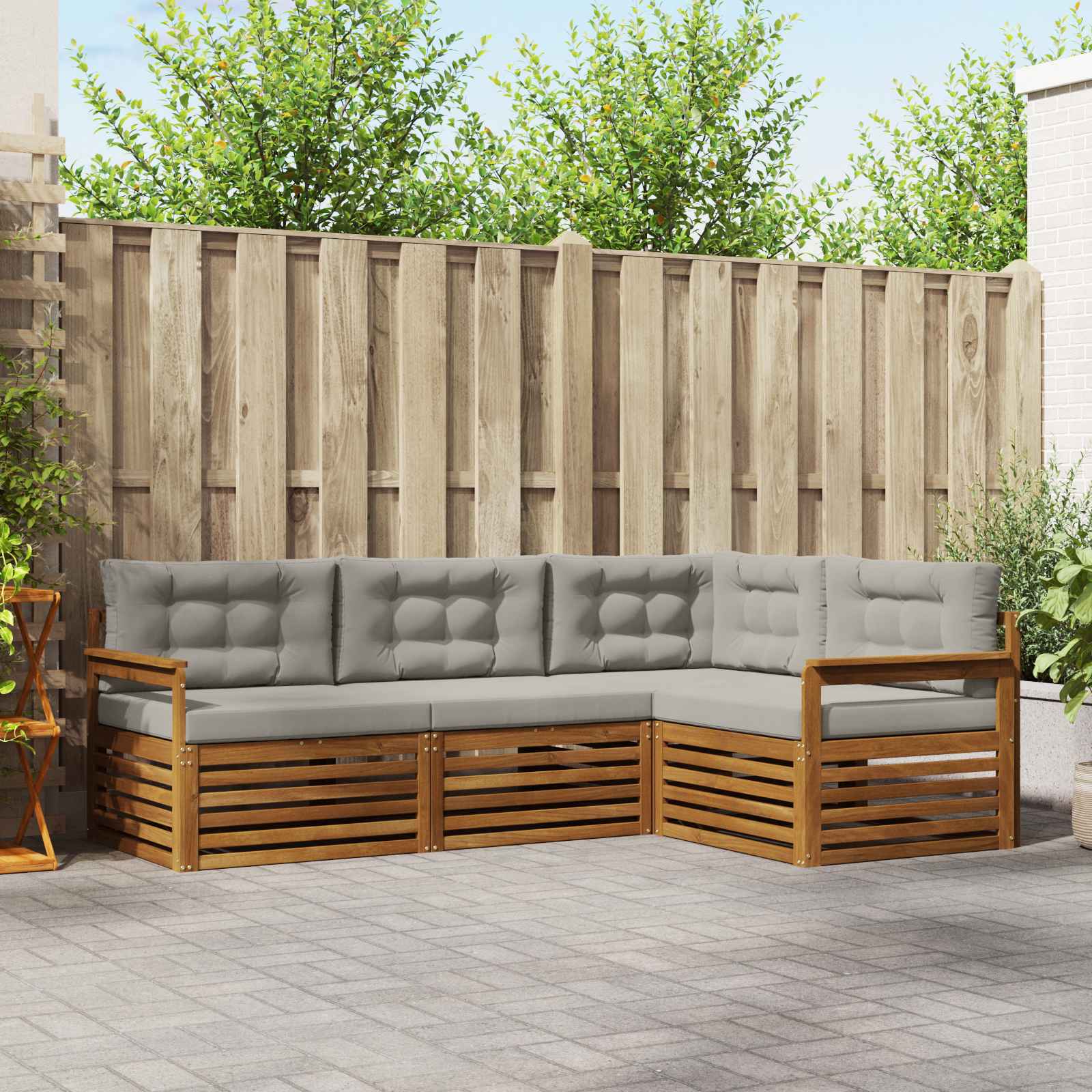 Set di divani da esterno 4 pcs Grigio Naturale e Chiaro | homemem39