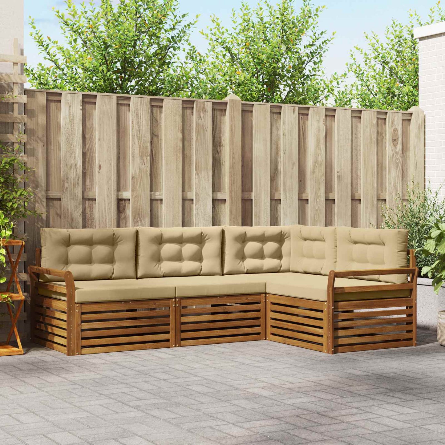 Set di divani da esterno con cuscino 4 pcs Naturale e Beige