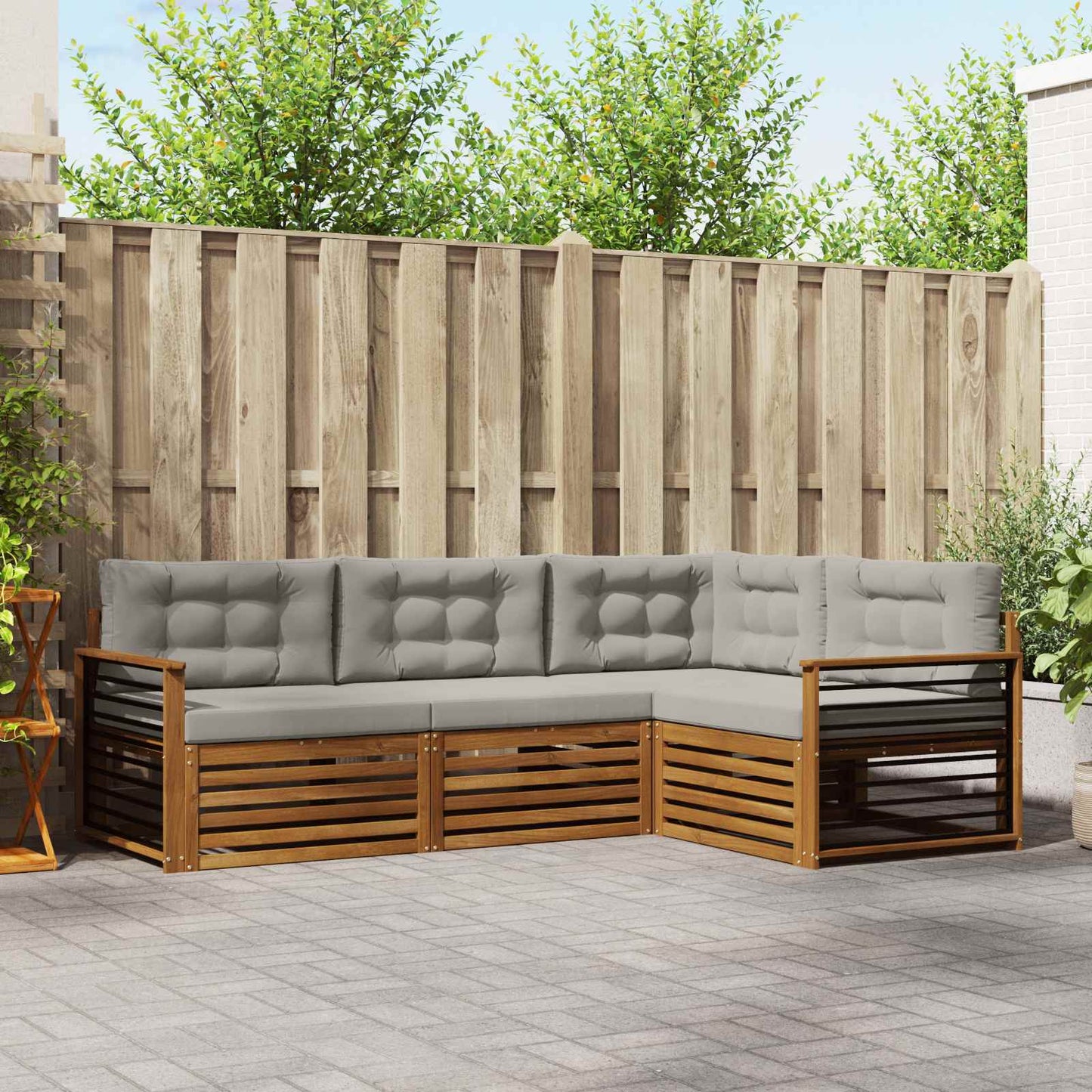 Set di divani da esterno 4 pcs Grigio Naturale e Chiaro