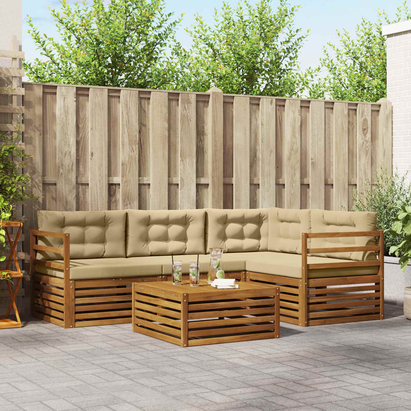 Set di divani da esterno con cuscino 5 pcs Naturale e Beige | homemem39