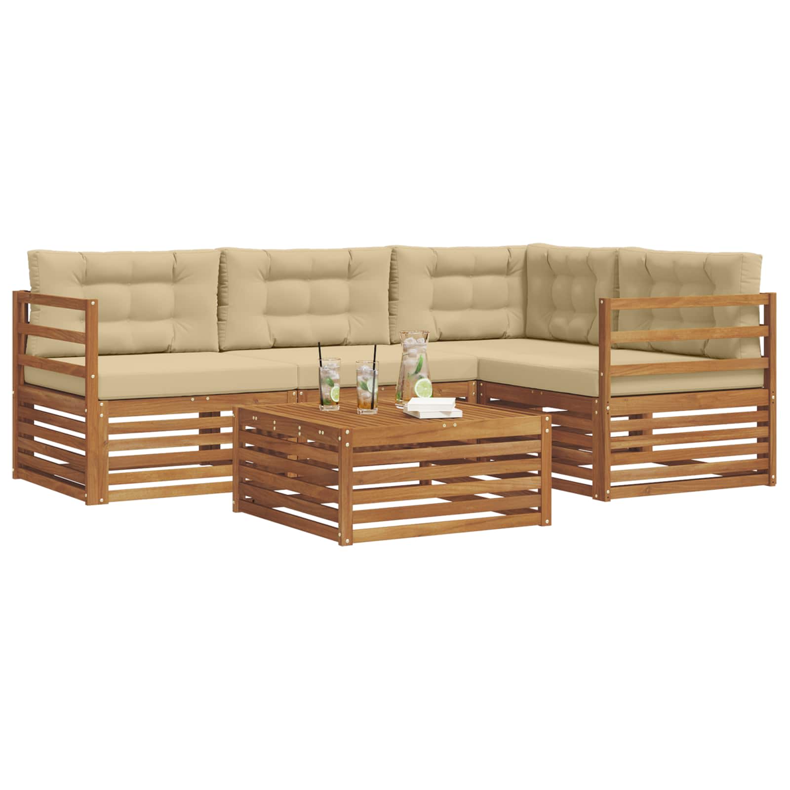 Set di divani da esterno con cuscino 5 pcs Naturale e Beige | homemem39