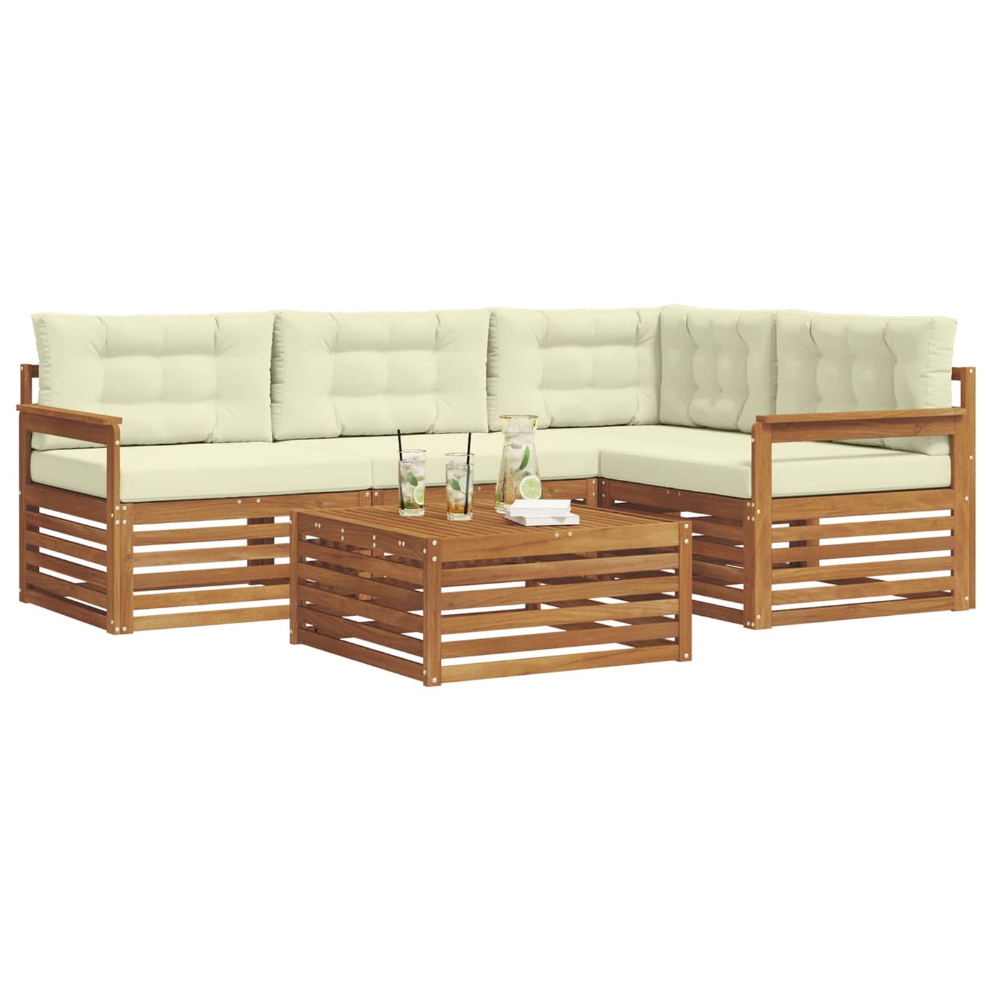 Set di divani da esterno con cuscino 5 pcs Naturale e Crema