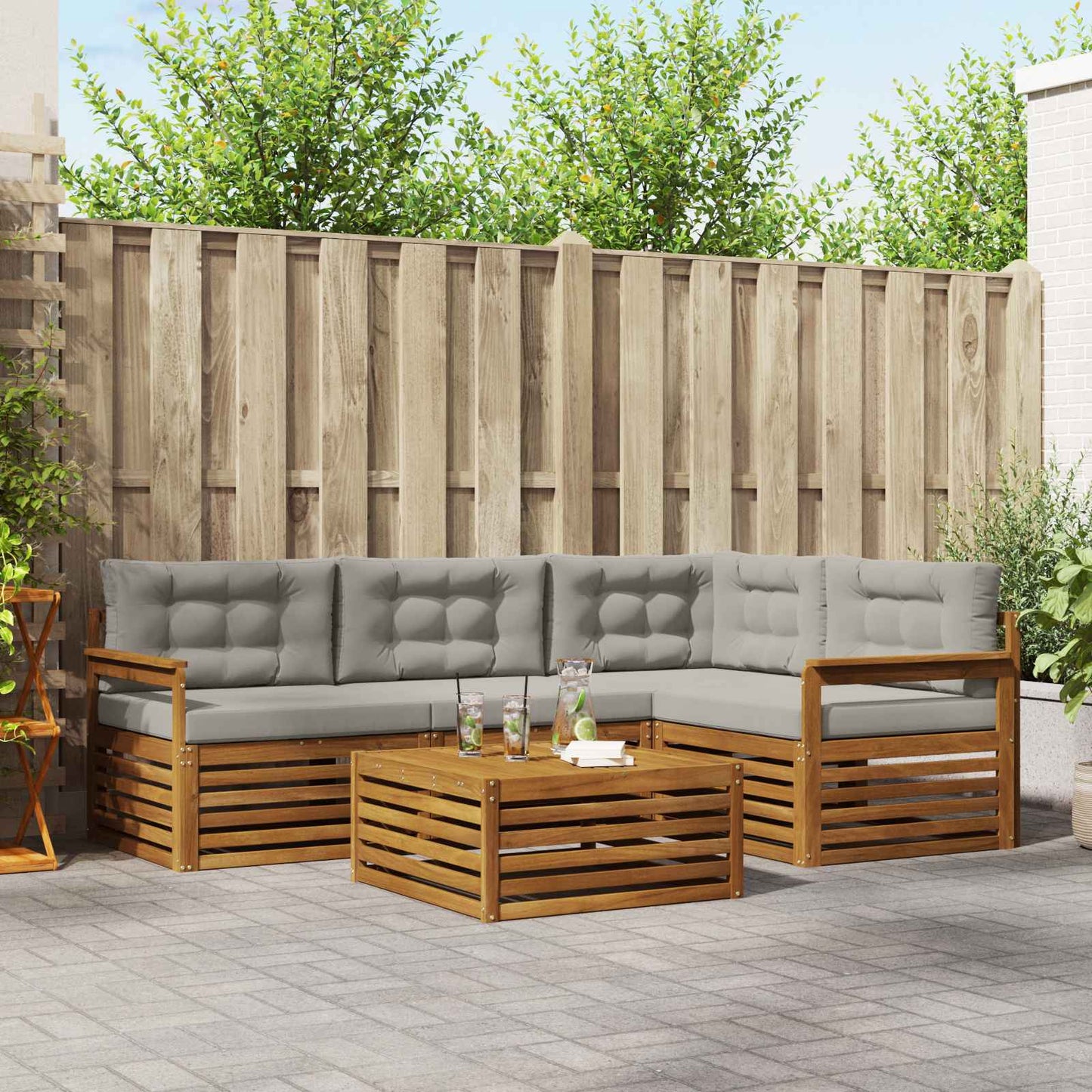 Set di divani da esterno 5 pcs Grigio Naturale e Chiaro