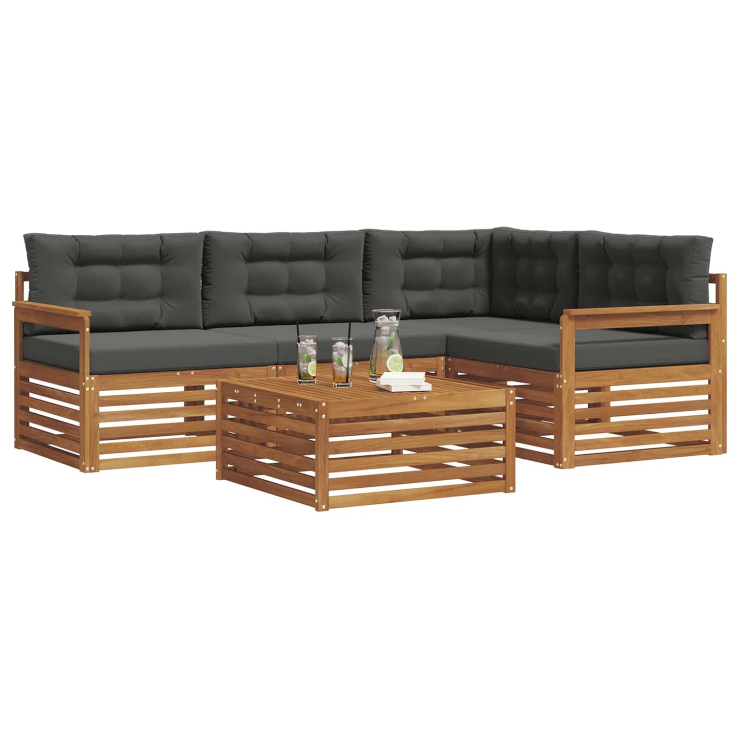Set di divani da esterno con cuscino 5 pcs Naturale e Antracite