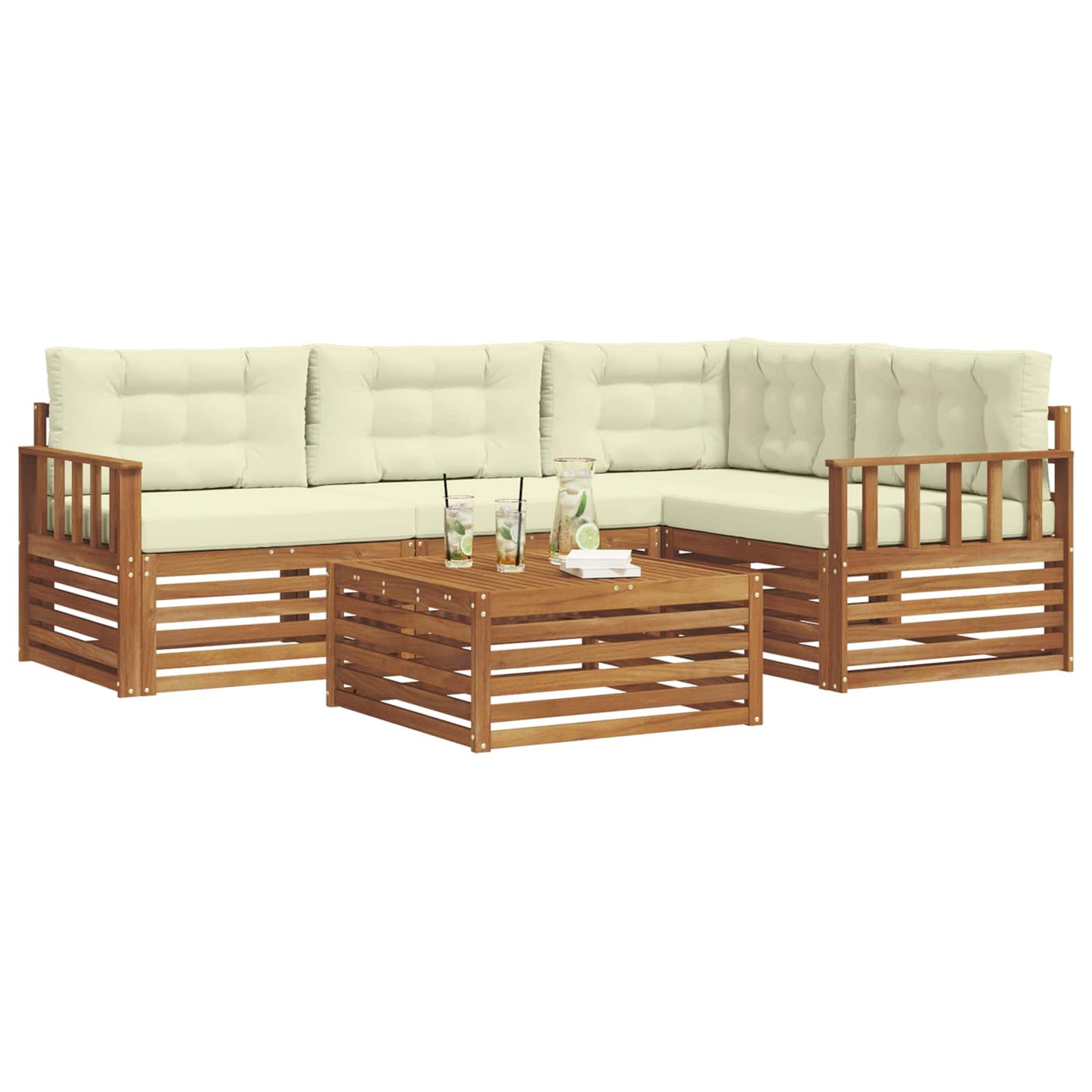 Set di divani da esterno con cuscino 5 pcs Naturale e Crema
