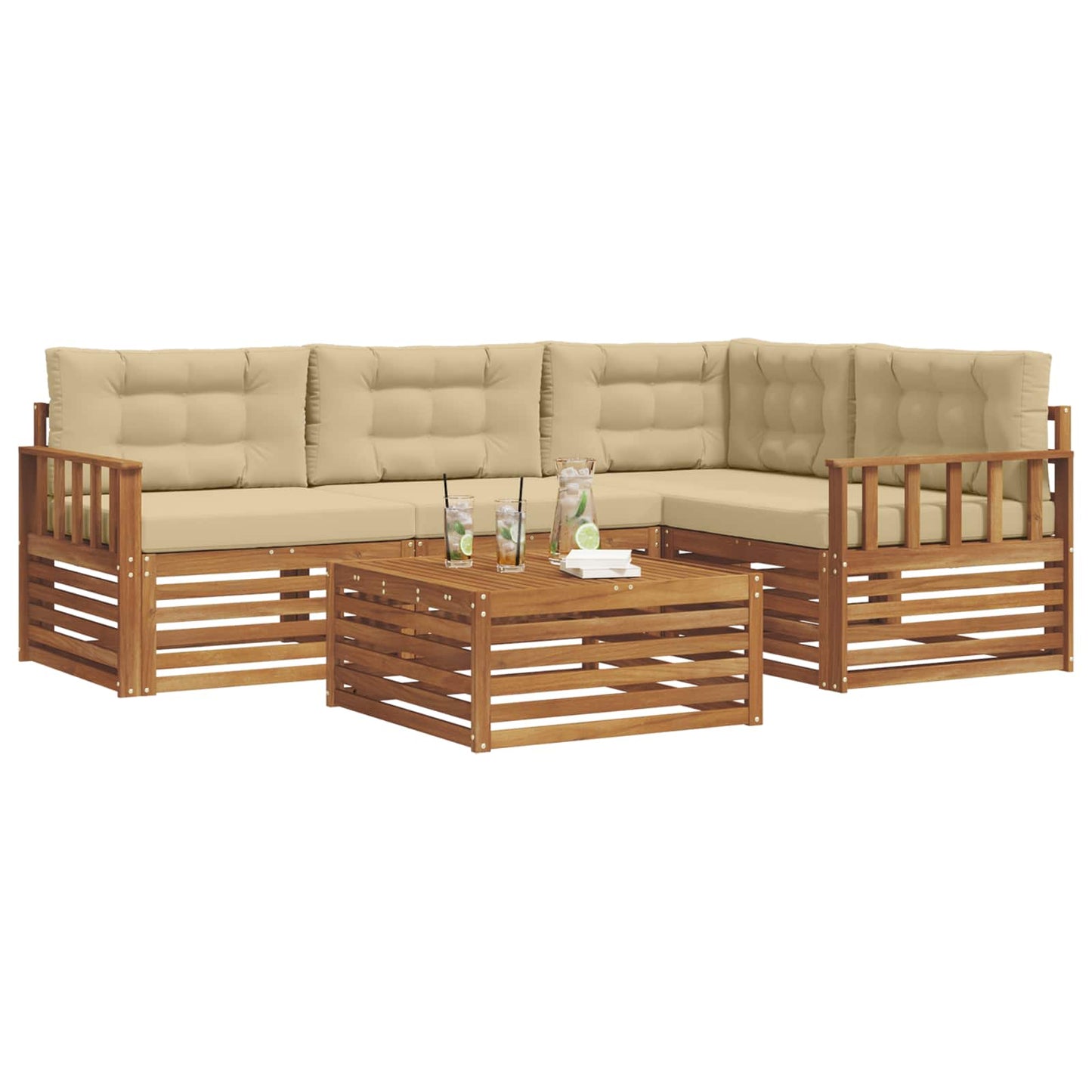 Set di divani da esterno con cuscino 5 pcs Naturale e Beige