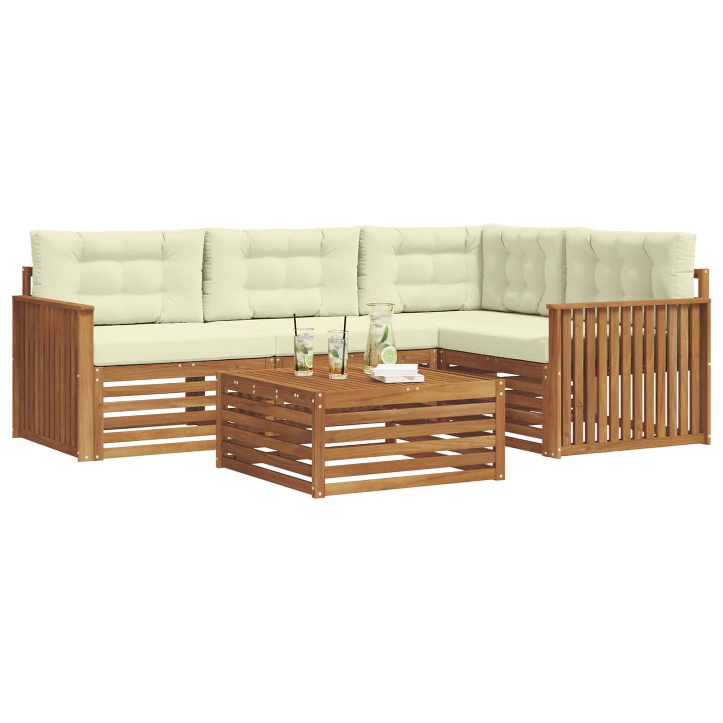 Set di divani da esterno con cuscino 5 pcs Naturale e Crema