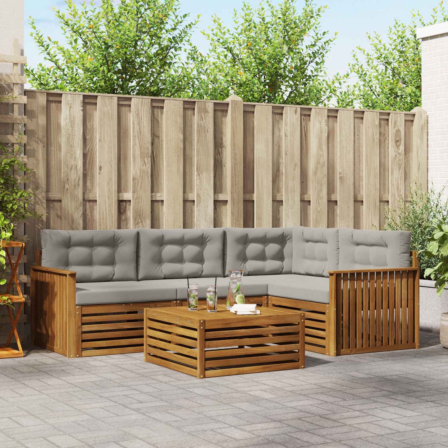 Set di divani da esterno 5 pcs Grigio Naturale e Chiaro | homemem39