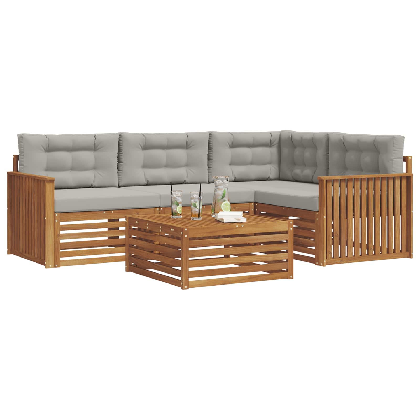 Set di divani da esterno 5 pcs Grigio Naturale e Chiaro | homemem39