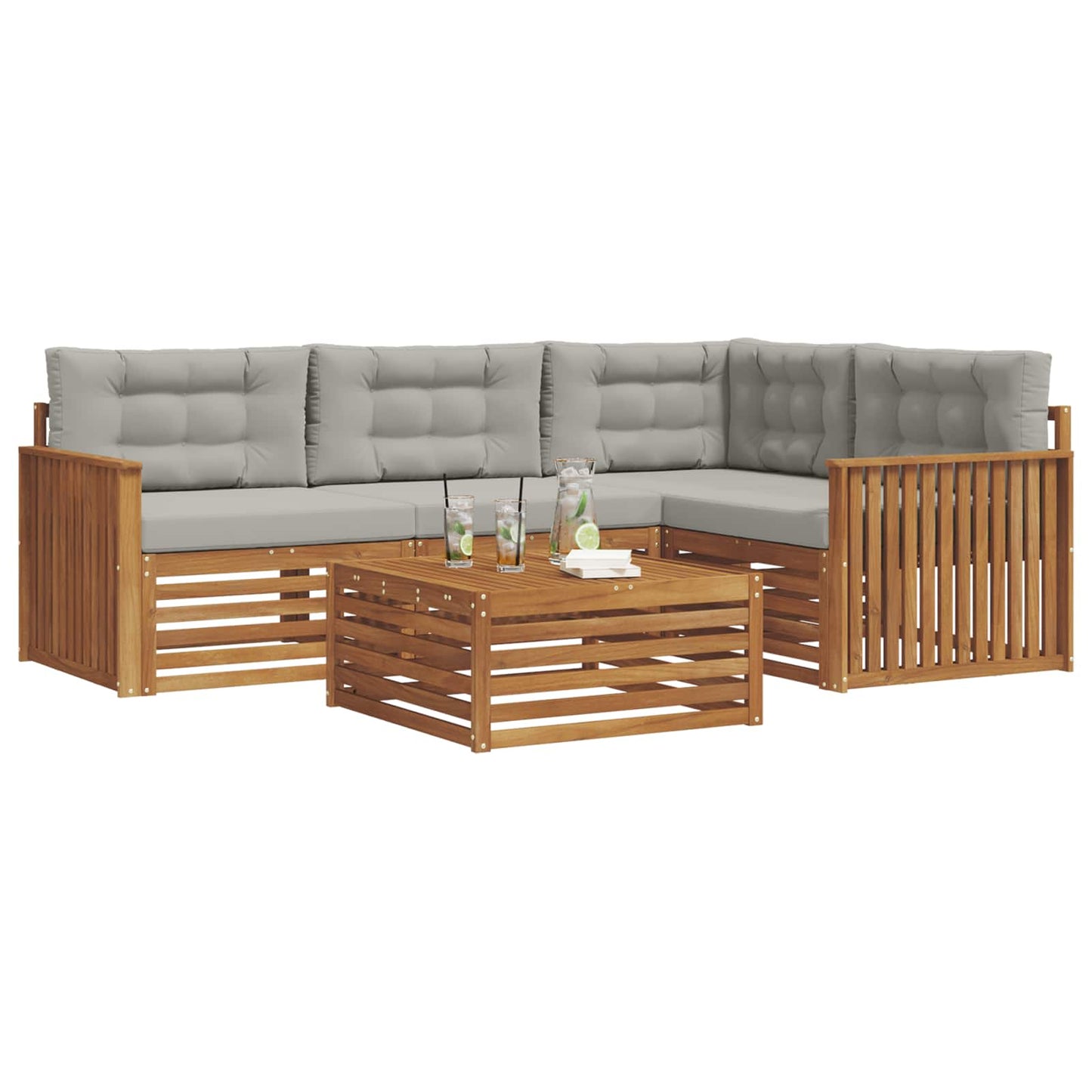 Set di divani da esterno 5 pcs Grigio Naturale e Chiaro