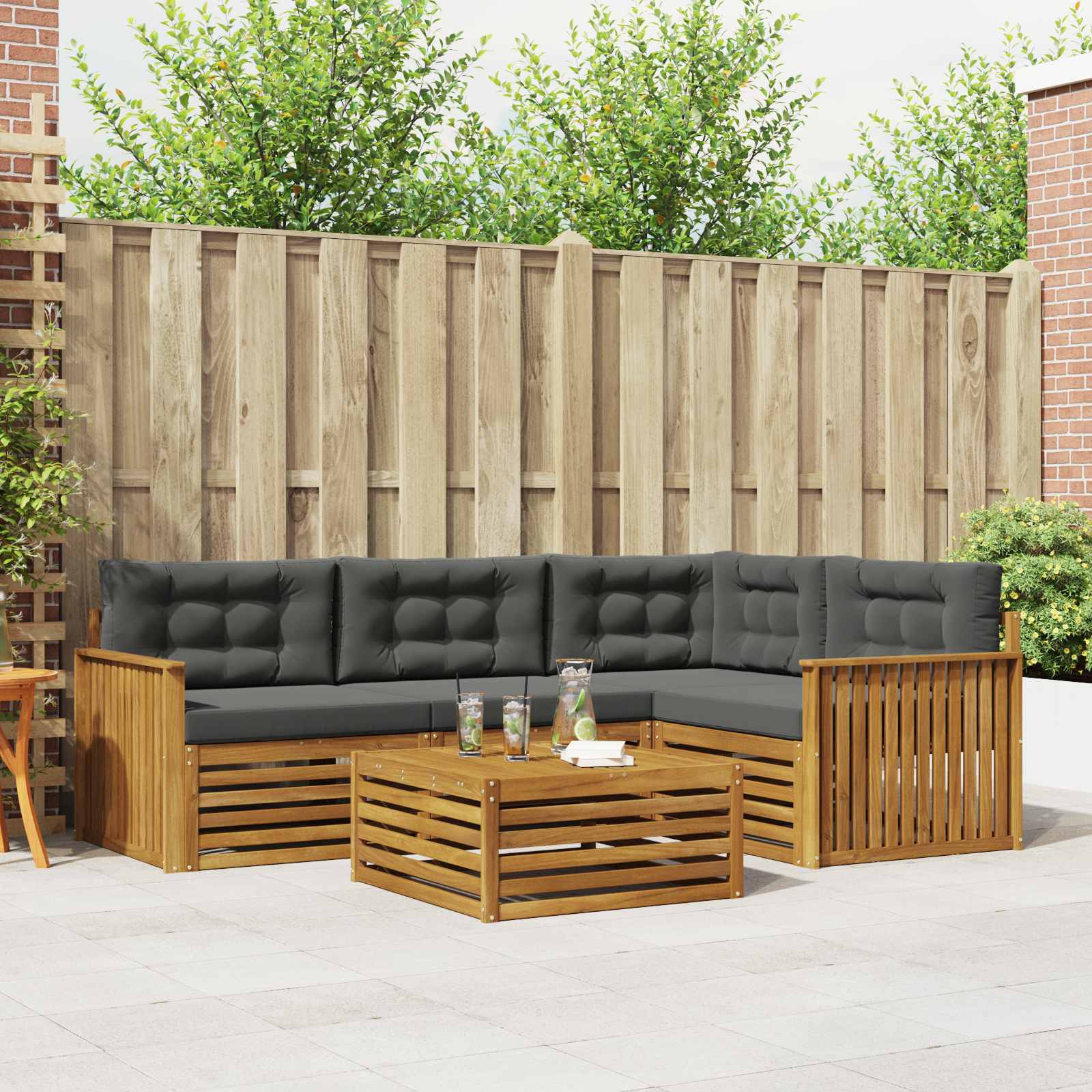 Set di divani da esterno con cuscino 5 pcs Naturale e Antracite | homemem39