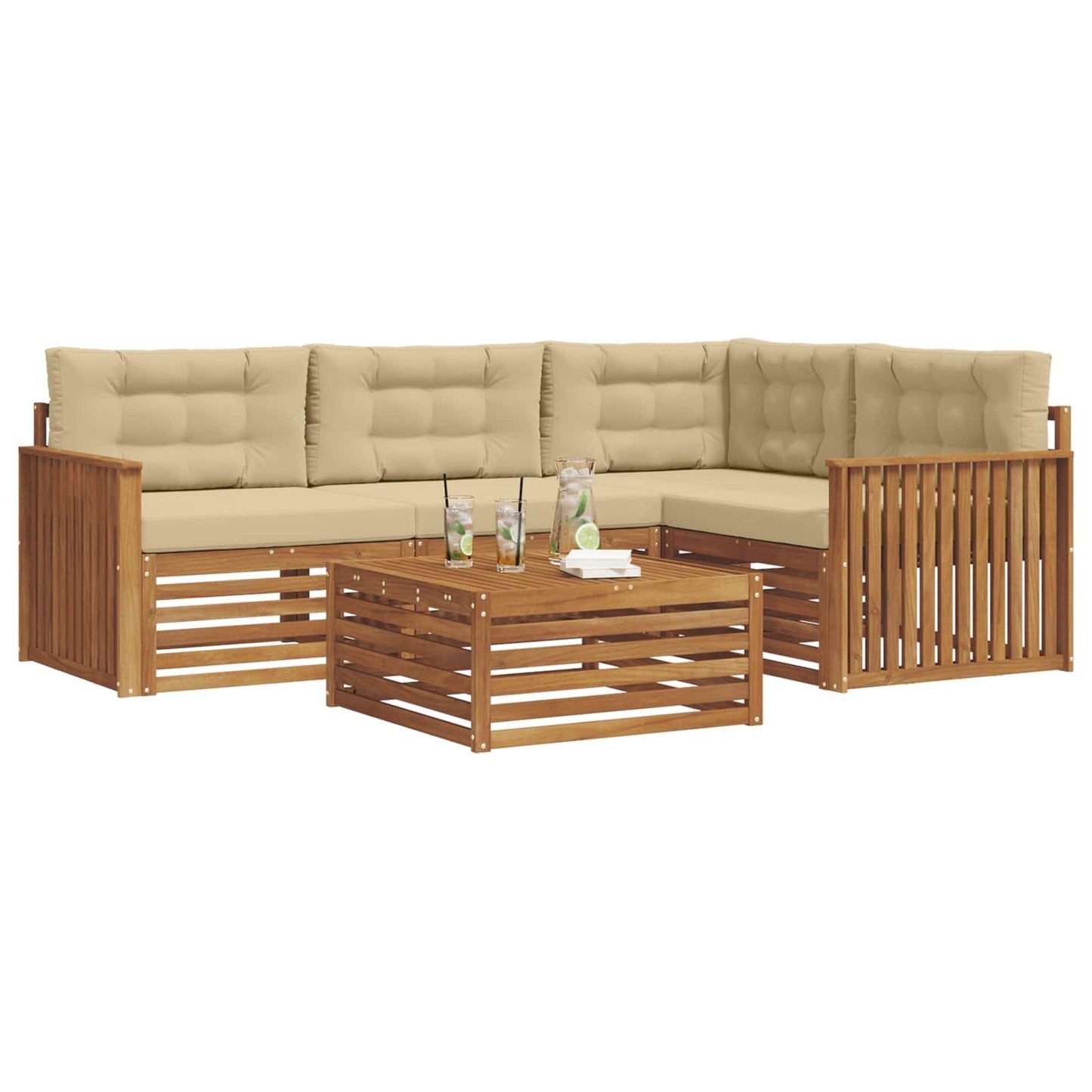 Set di divani da esterno con cuscino 5 pcs Naturale e Beige | homemem39
