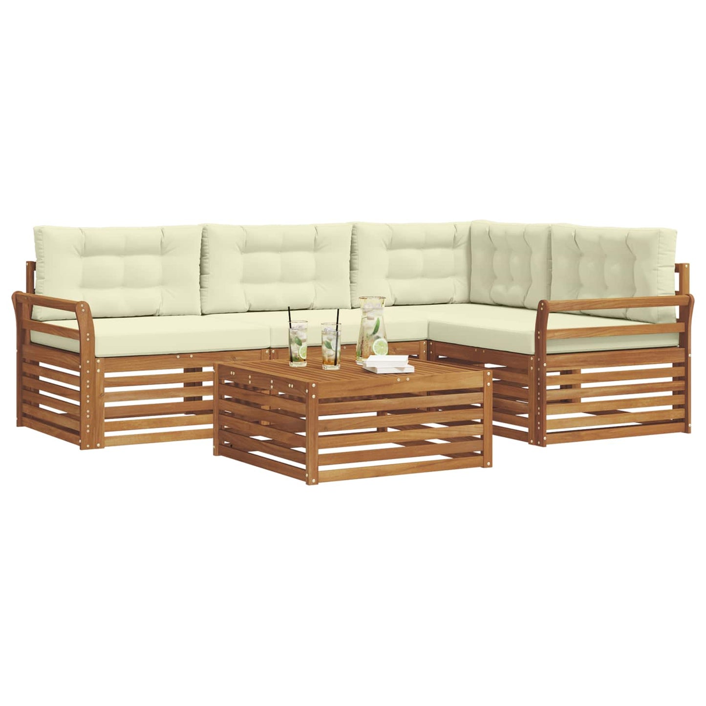 Set di divani da esterno con cuscino 5 pcs Naturale e Crema