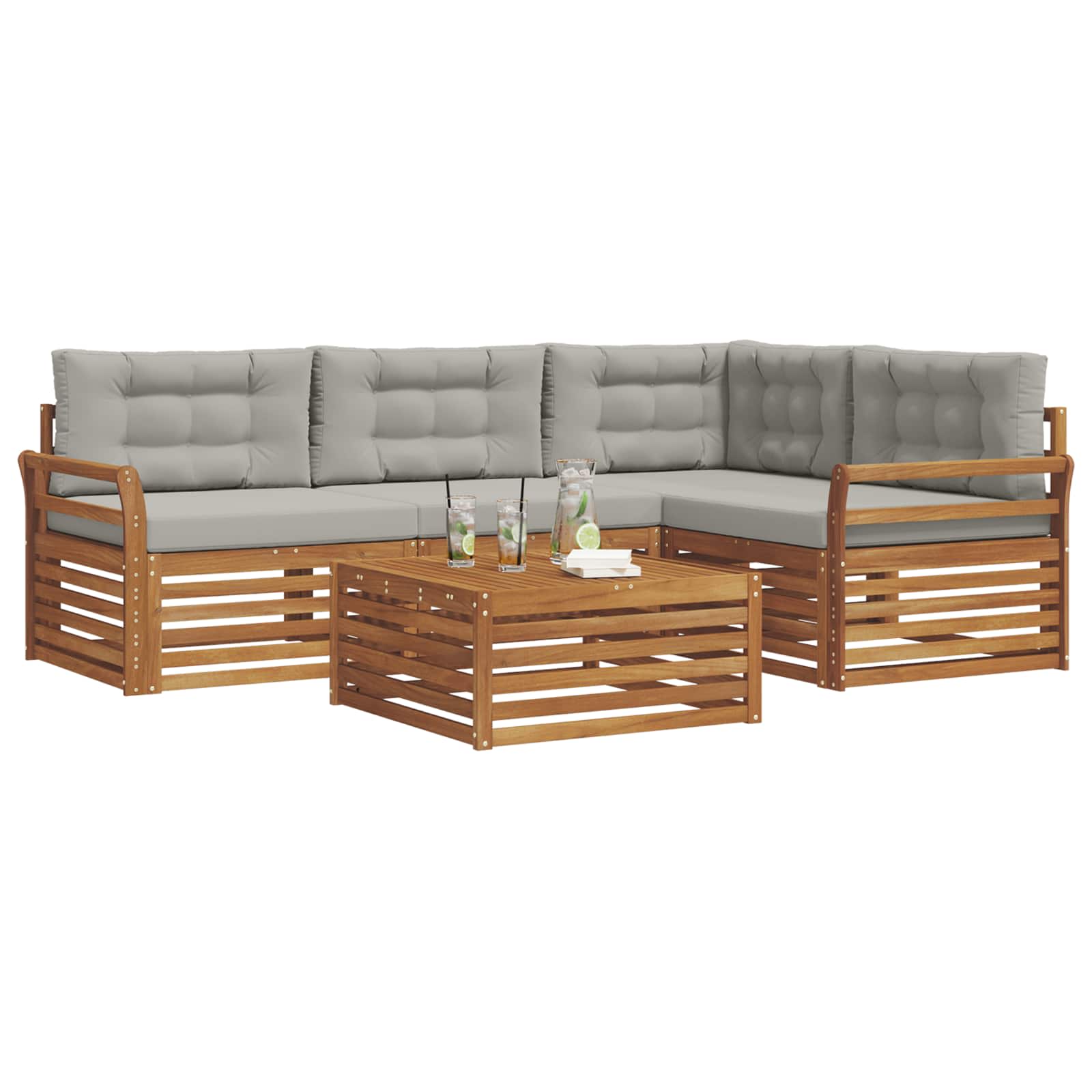 Set di divani da esterno 5 pcs Grigio Naturale e Chiaro | homemem39
