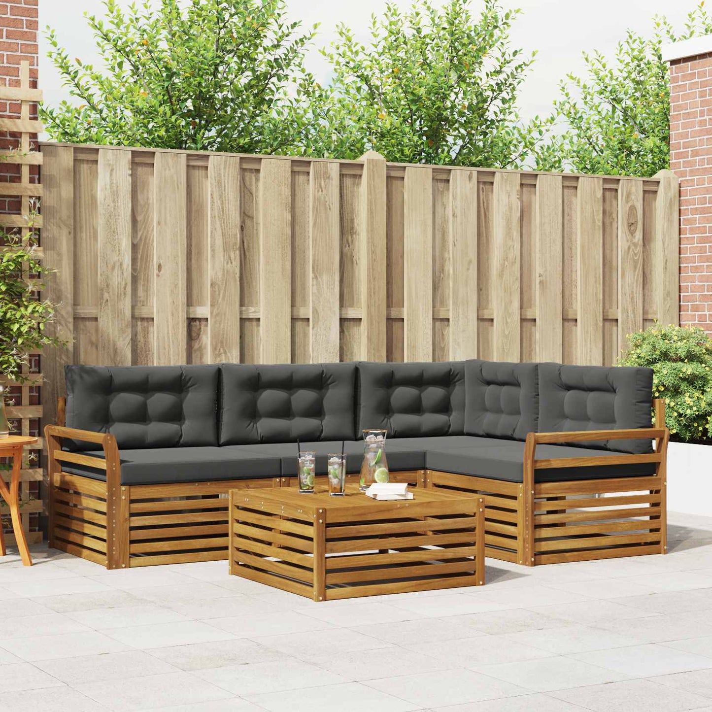 Set di divani da esterno con cuscino 5 pcs Naturale e Antracite | homemem39