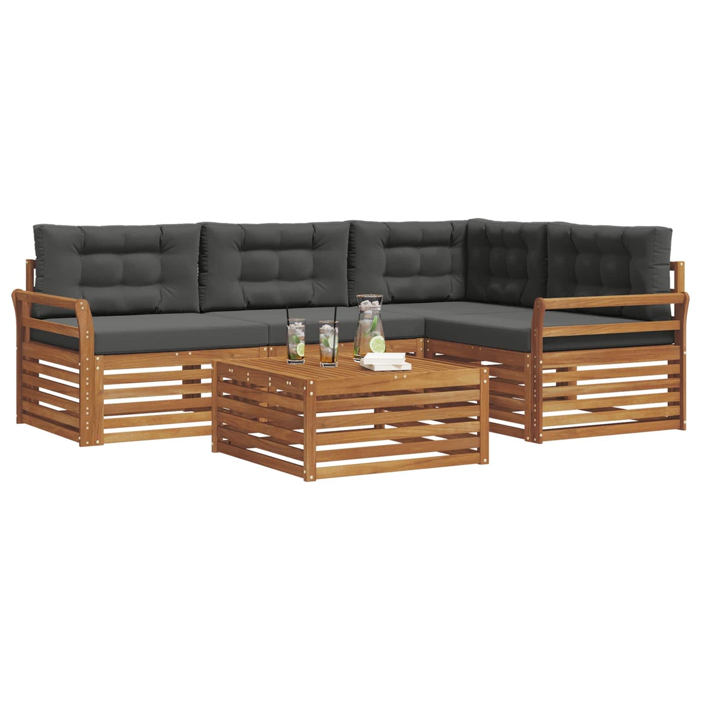 Set di divani da esterno con cuscino 5 pcs Naturale e Antracite