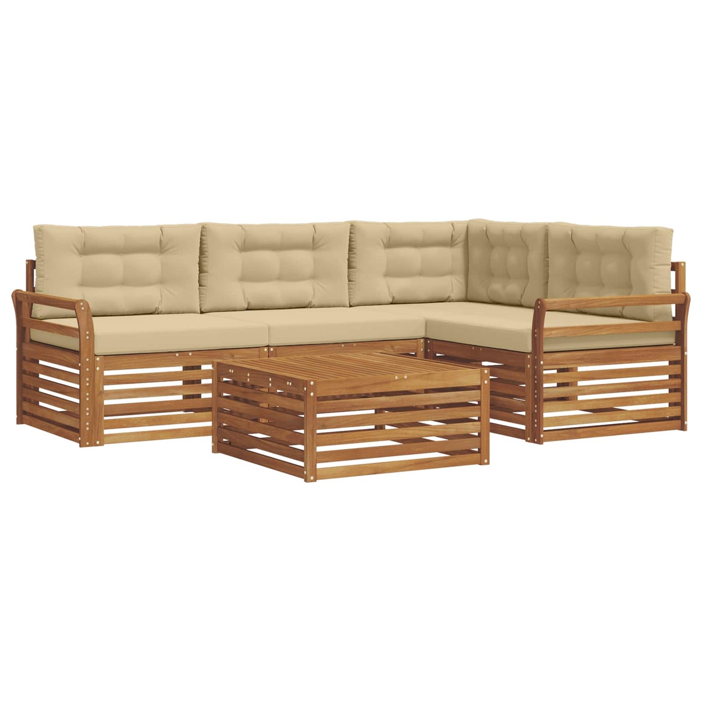 Set di divani da esterno con cuscino 5 pcs Naturale e Beige | homemem39