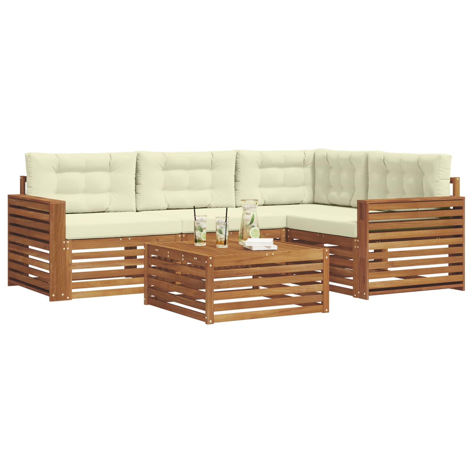 Set di divani da esterno con cuscino 5 pcs Naturale e Crema | homemem39