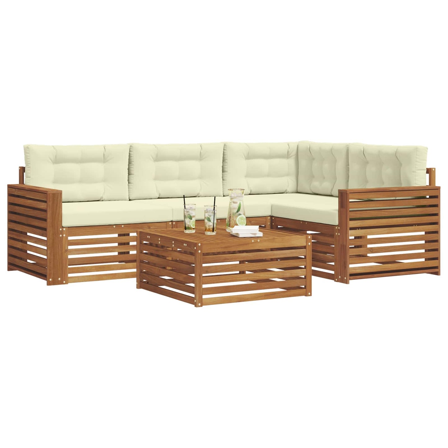 Set di divani da esterno con cuscino 5 pcs Naturale e Crema