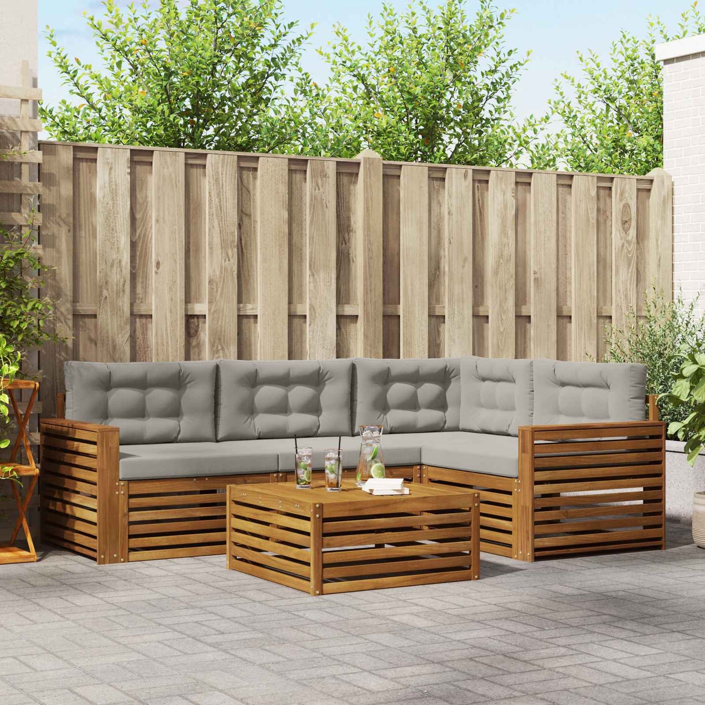 Set di divani da esterno 5 pcs Grigio Naturale e Chiaro