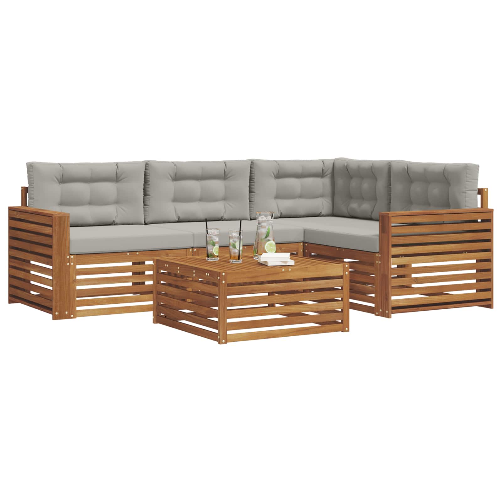 Set di divani da esterno 5 pcs Grigio Naturale e Chiaro | homemem39