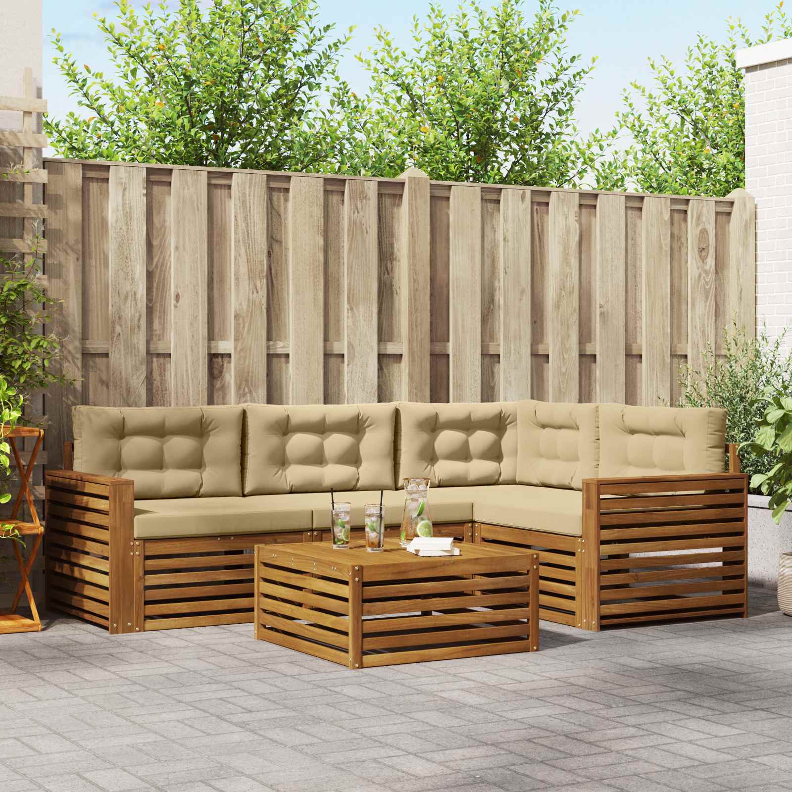 Set di divani da esterno con cuscino 5 pcs Naturale e Beige | homemem39