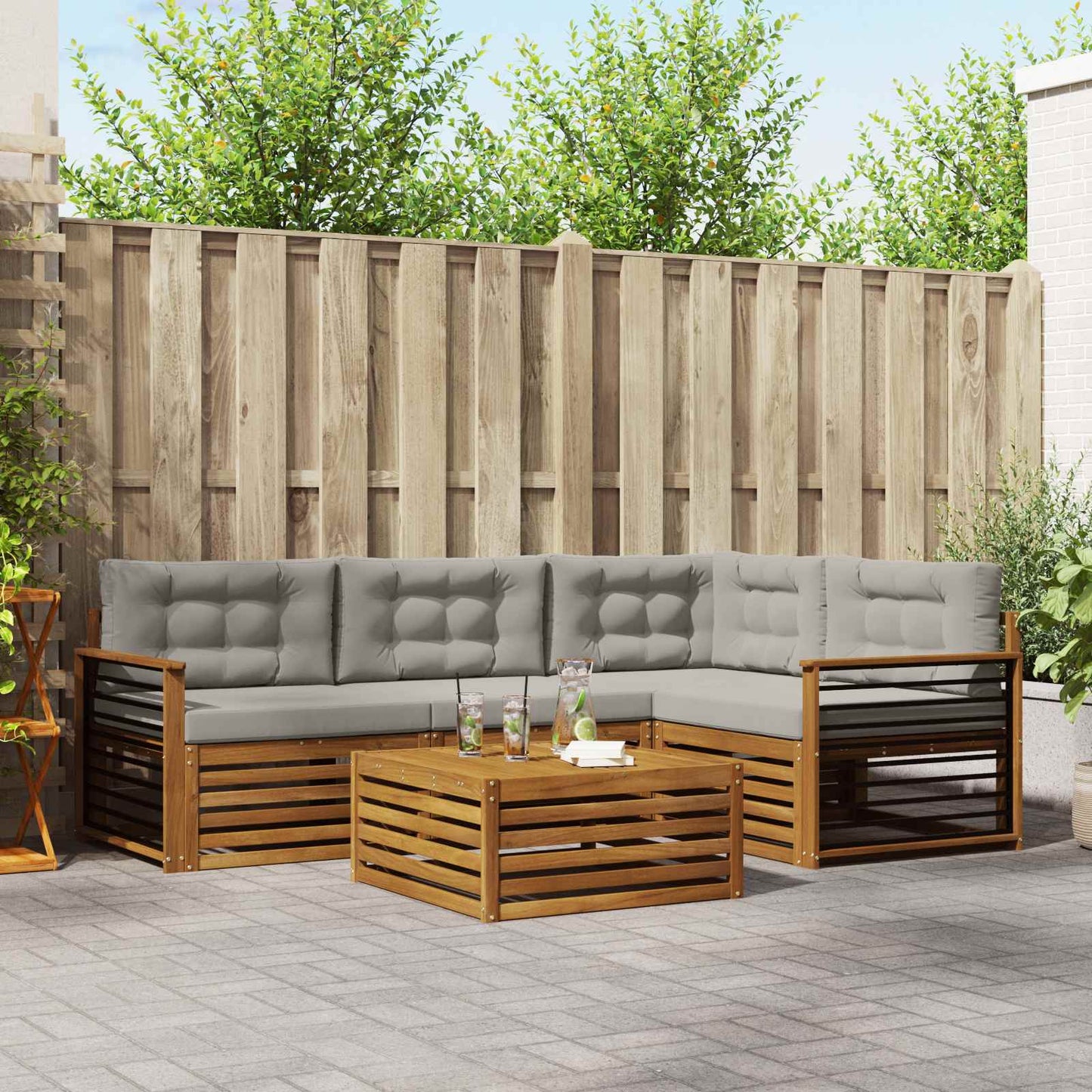 Set di divani da esterno 5 pcs Grigio Naturale e Chiaro | homemem39