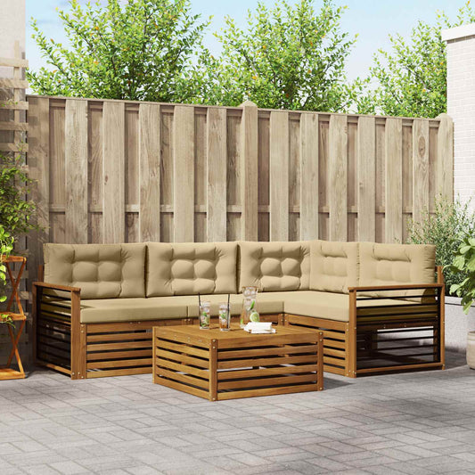 Set di divani da esterno con cuscino 5 pcs Naturale e Beige | homemem39