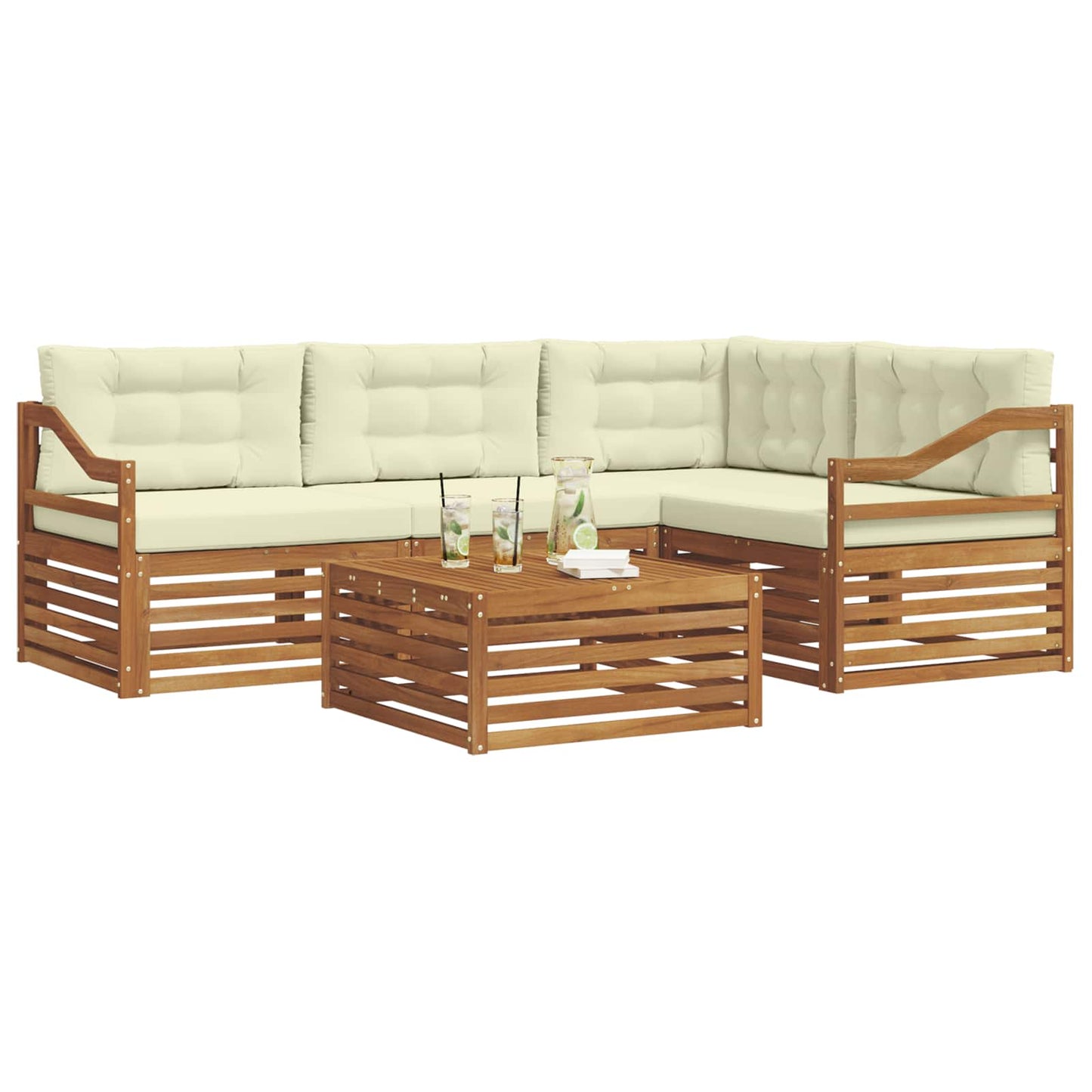Set di divani da esterno con cuscino 5 pcs Naturale e Crema