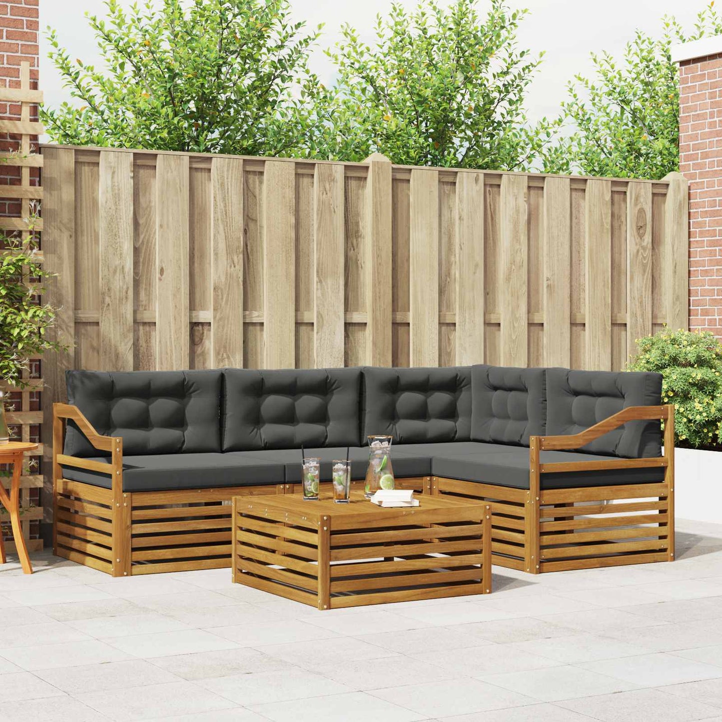 Set di divani da esterno con cuscino 5 pcs Naturale e Antracite