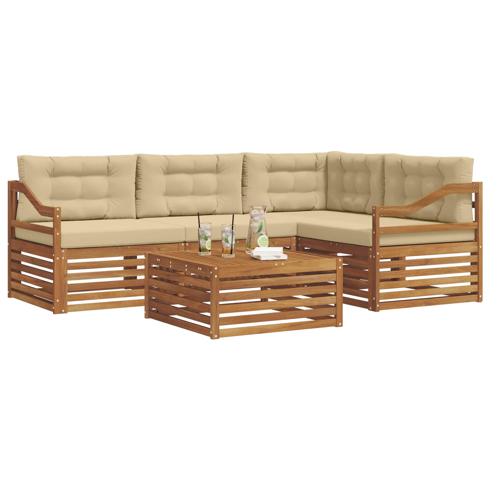 Set di divani da esterno con cuscino 5 pcs Naturale e Beige | homemem39