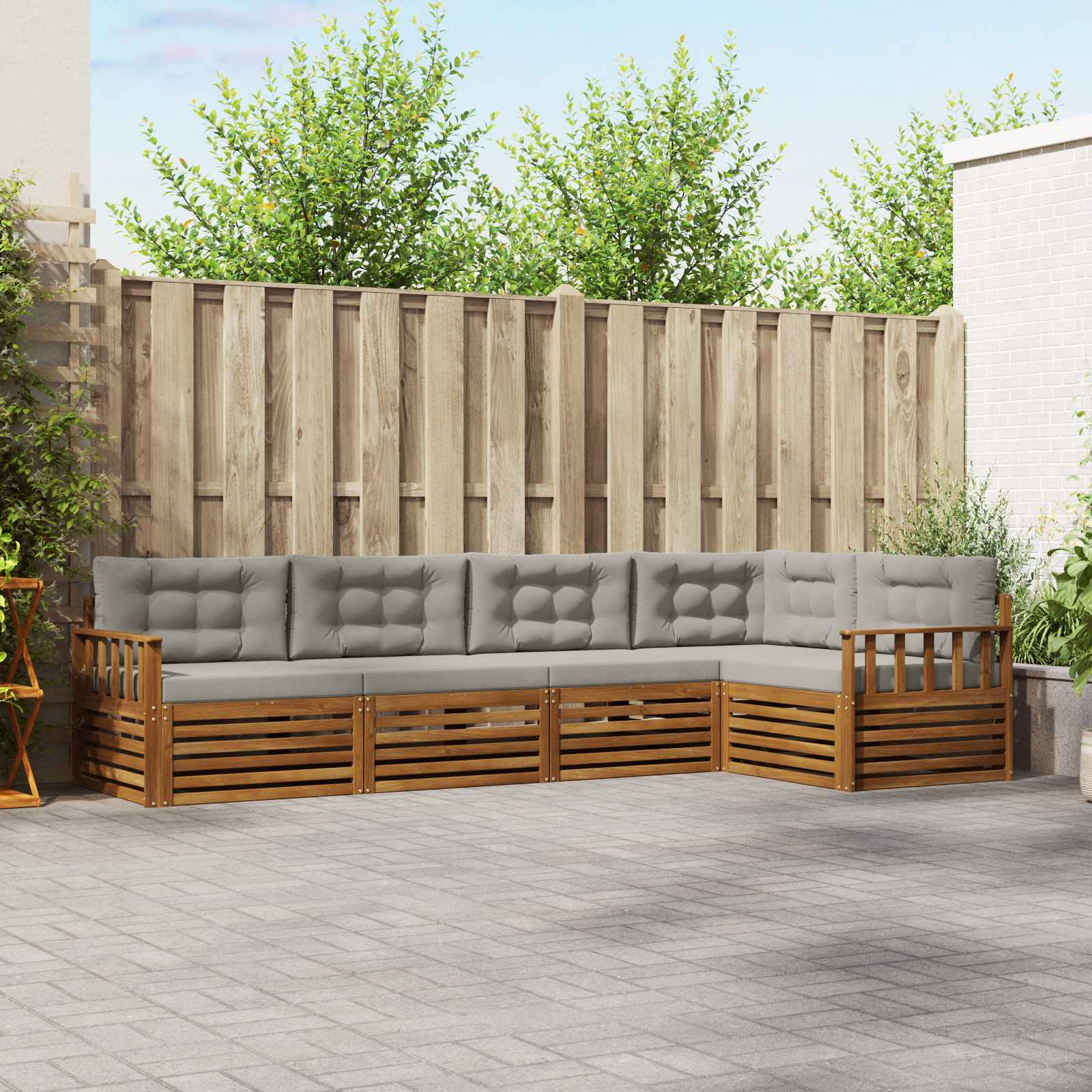 Set di divani da esterno 5 pcs Grigio Naturale e Chiaro | homemem39