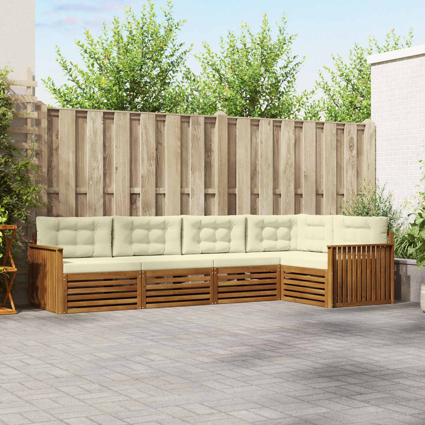 Set di divani da esterno con cuscino 5 pcs Naturale e Crema