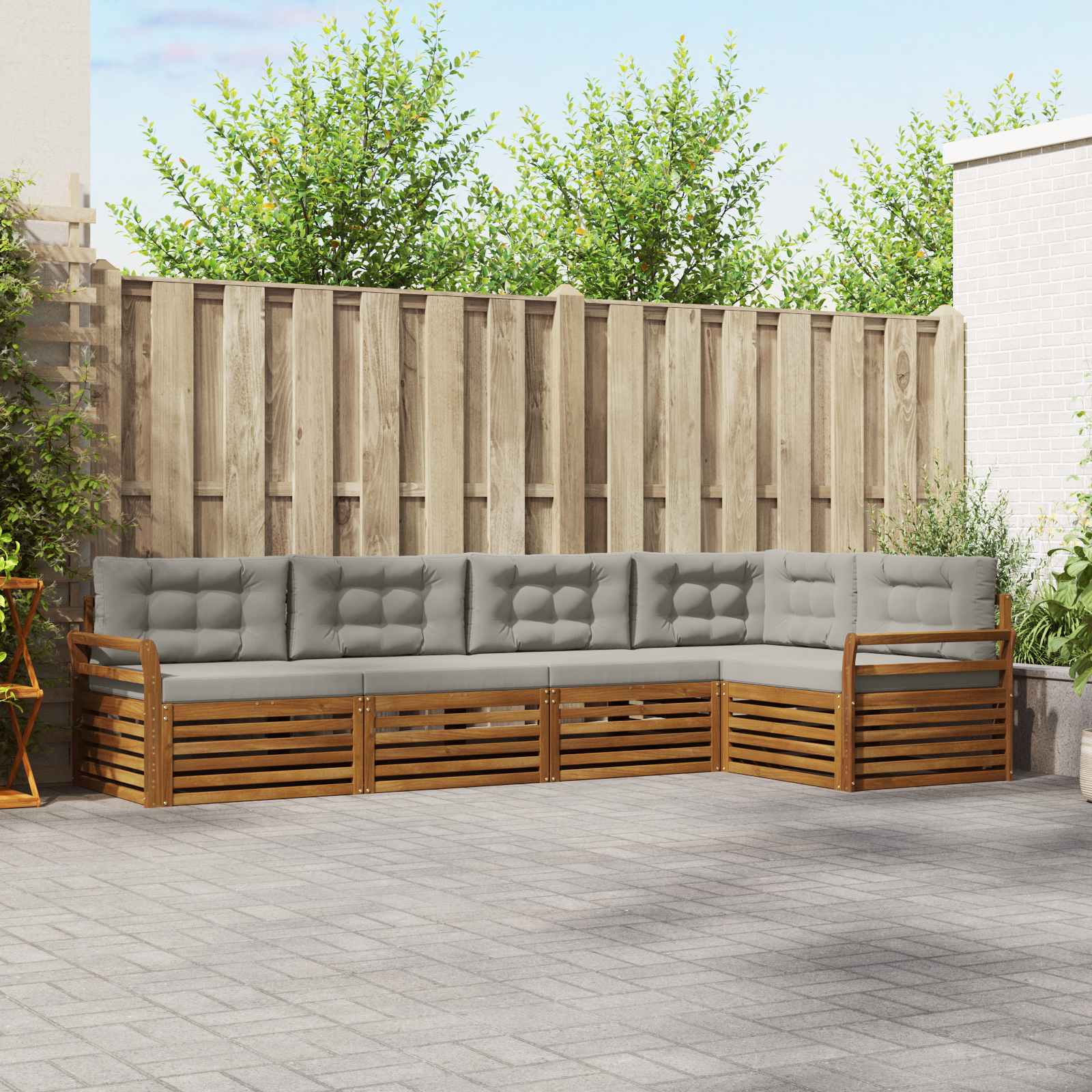 Set di divani da esterno 5 pcs Grigio Naturale e Chiaro | homemem39